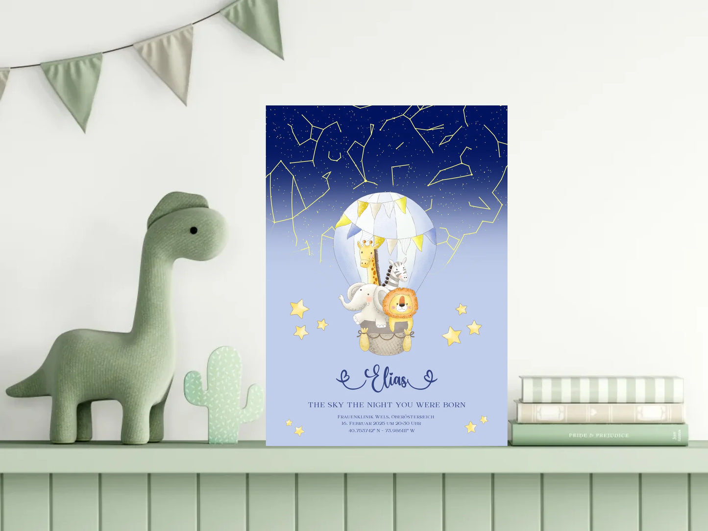 Personalisiertes Sternenbild mit Wildtiere auf blau - Motiv Druck mit Premium Semi-Glossy Poster - halbglänzend auf nachhaltigem Papier halbglänzend