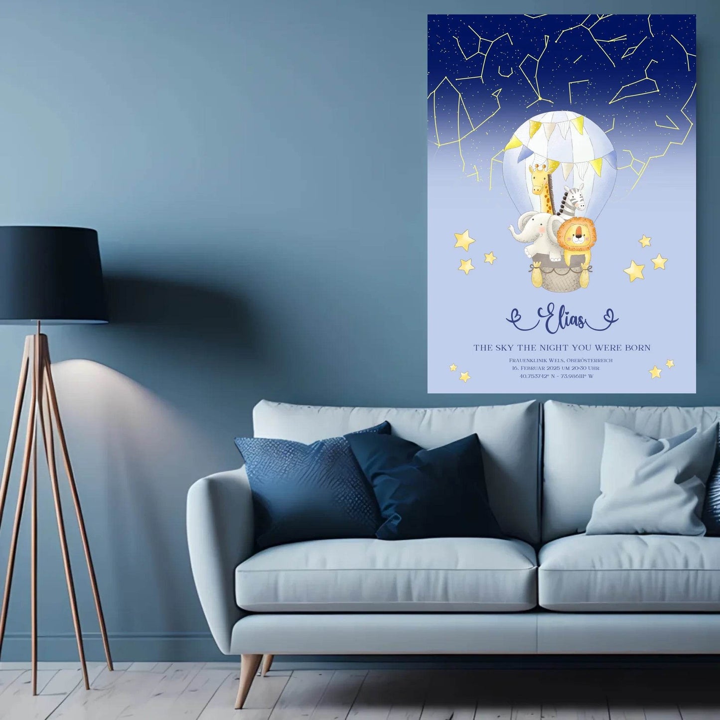 happy-prints.eu - Personalisiertes Sternenbild mit Wildtiere auf blau