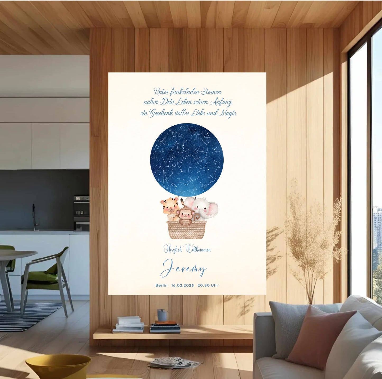 Personalisiertes Sternebild mit Heißluftballon im Sternenhimmel -