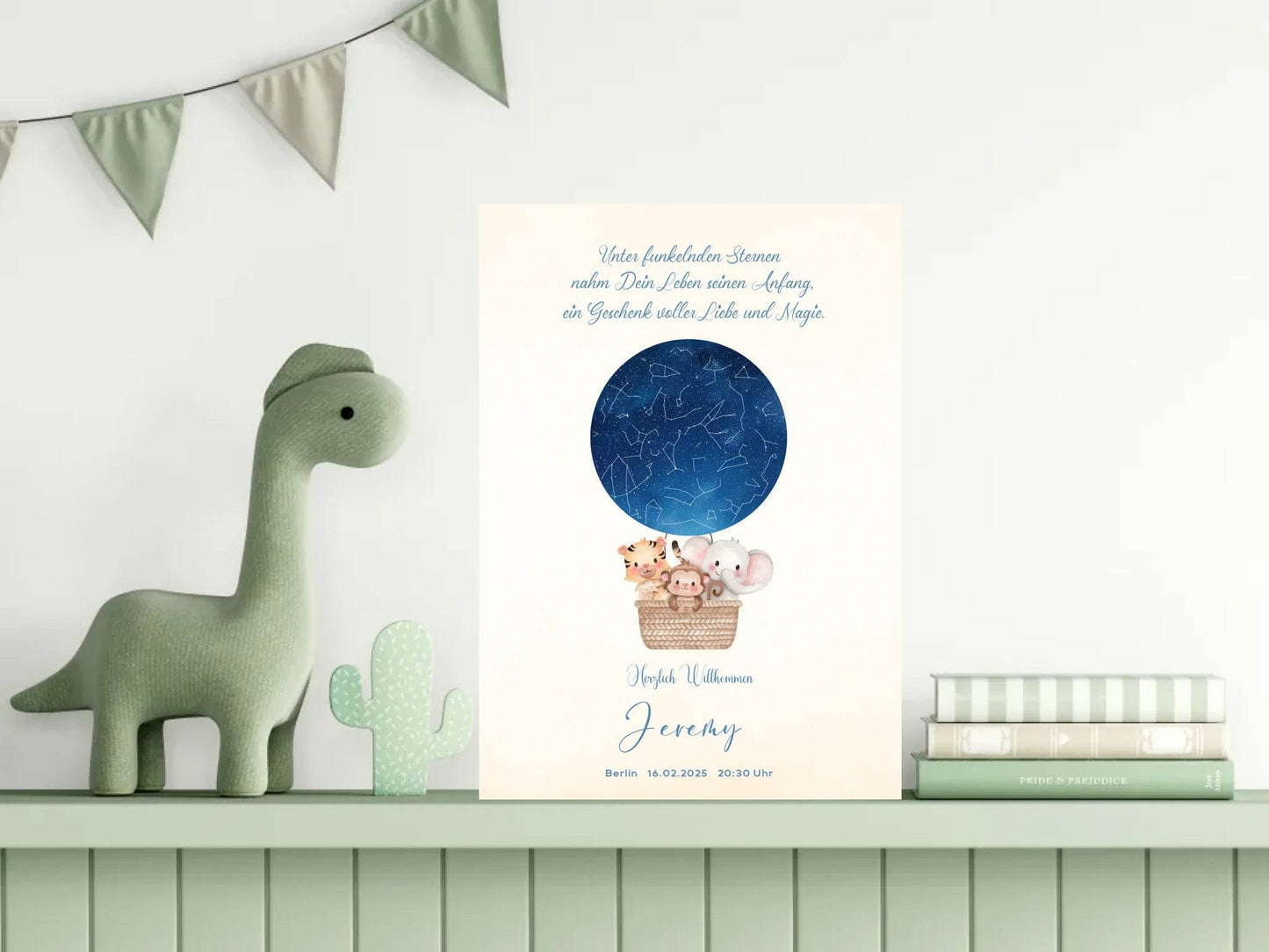 happy-prints.eu - Personalisiertes Sternebild mit Heißluftballon im Sternenhimmel