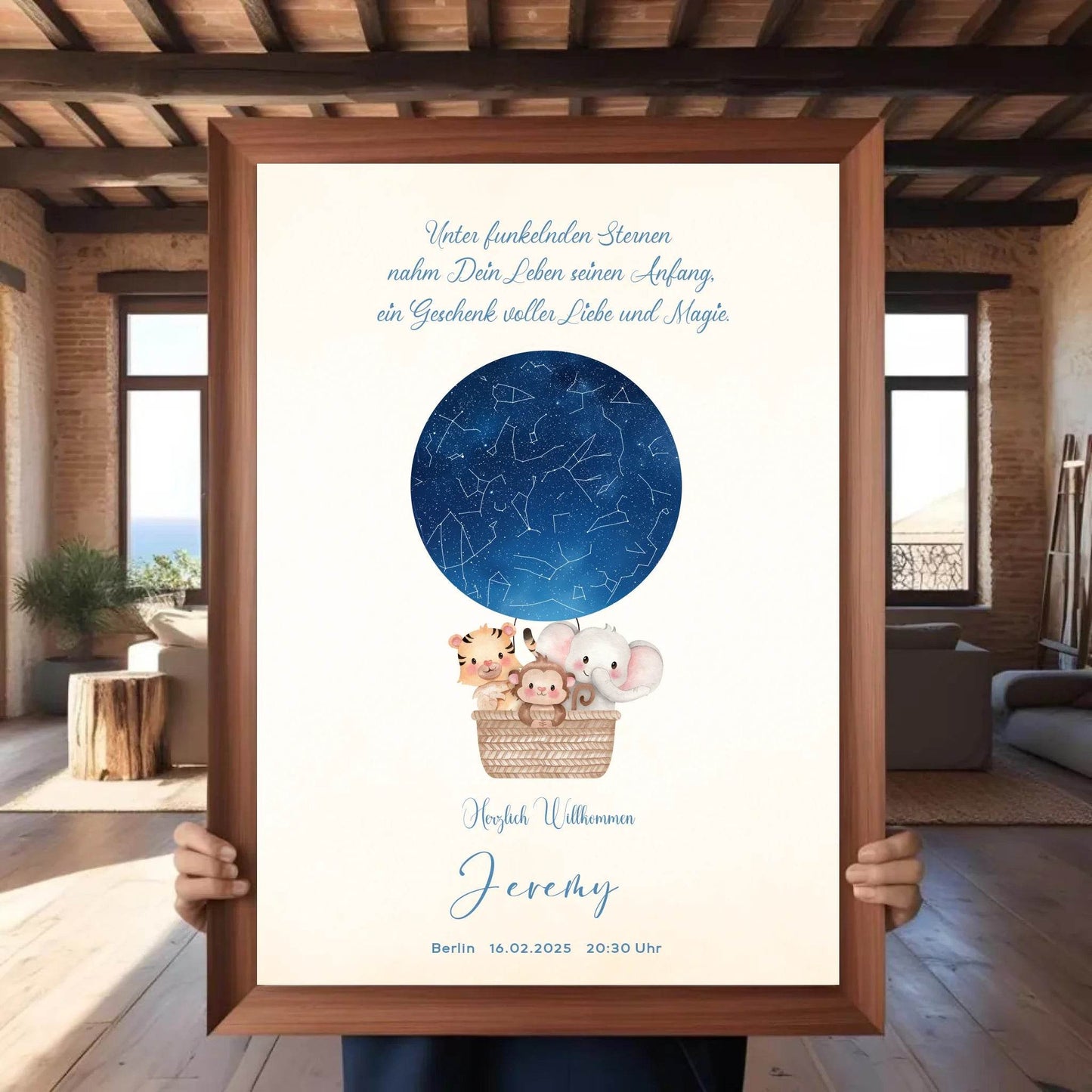 happy-prints.eu - Personalisiertes Sternebild mit Heißluftballon im Sternenhimmel