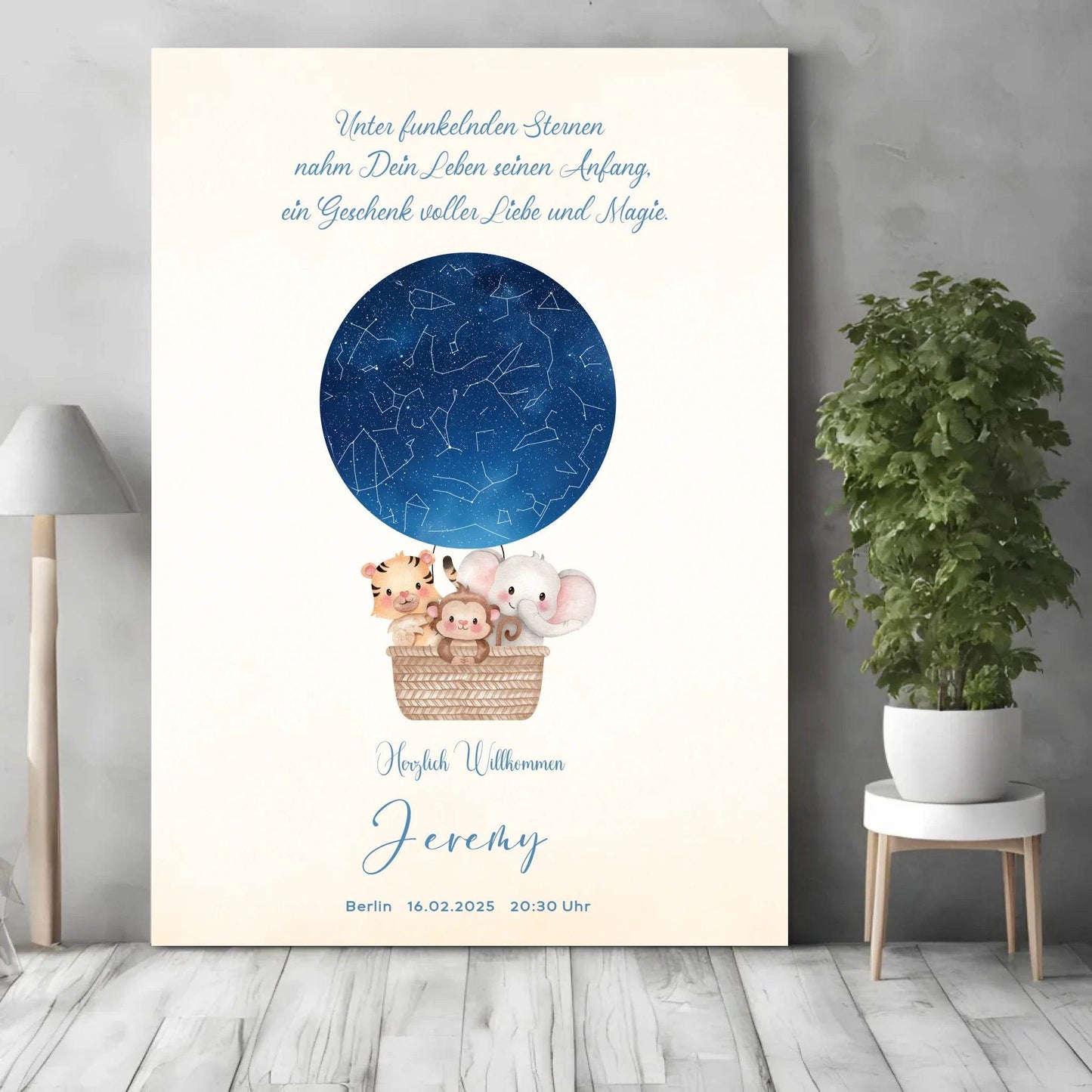 happy-prints.eu - Personalisiertes Sternebild mit Heißluftballon im Sternenhimmel