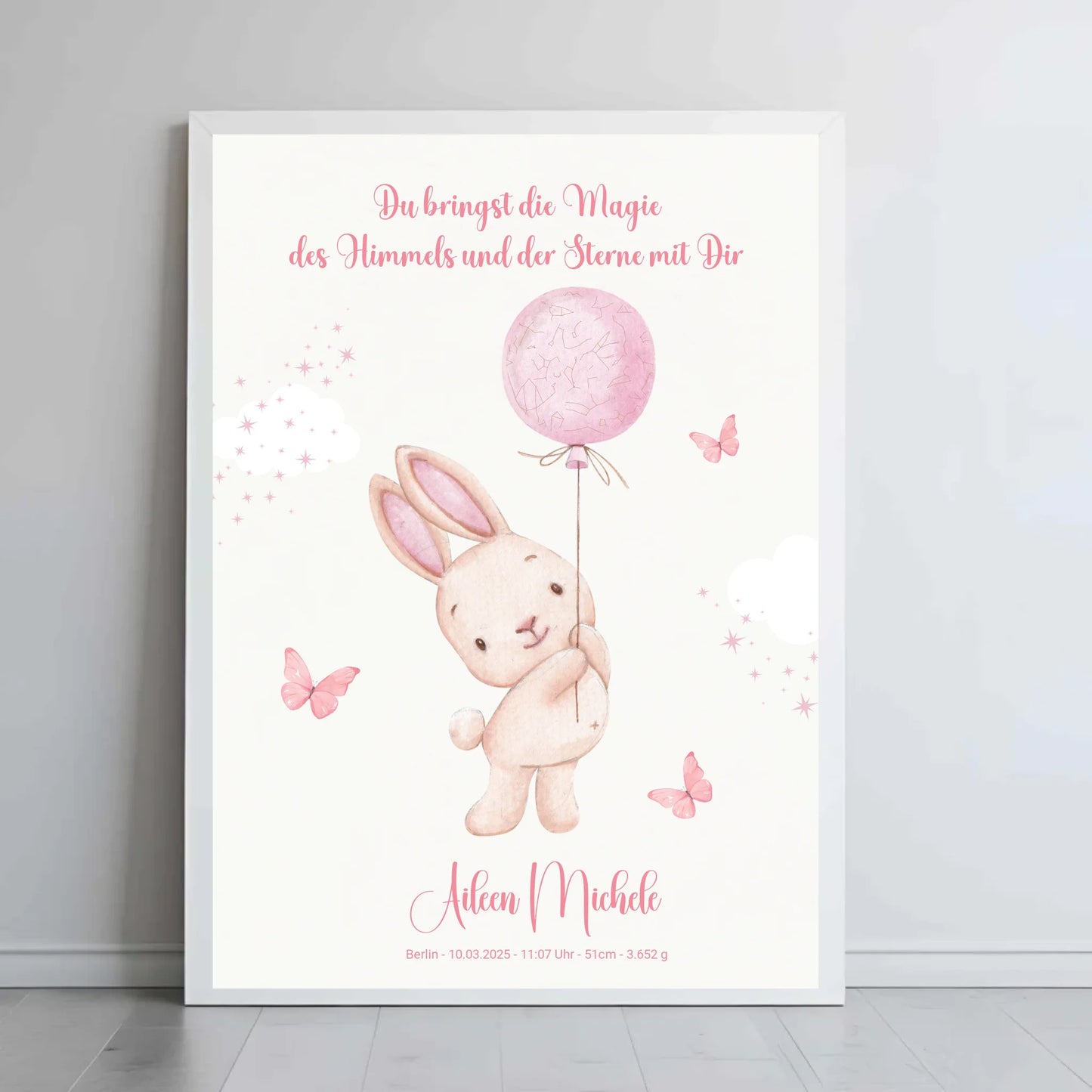 Personalisiertes Sternenbild mit Hase - für Mädchen -