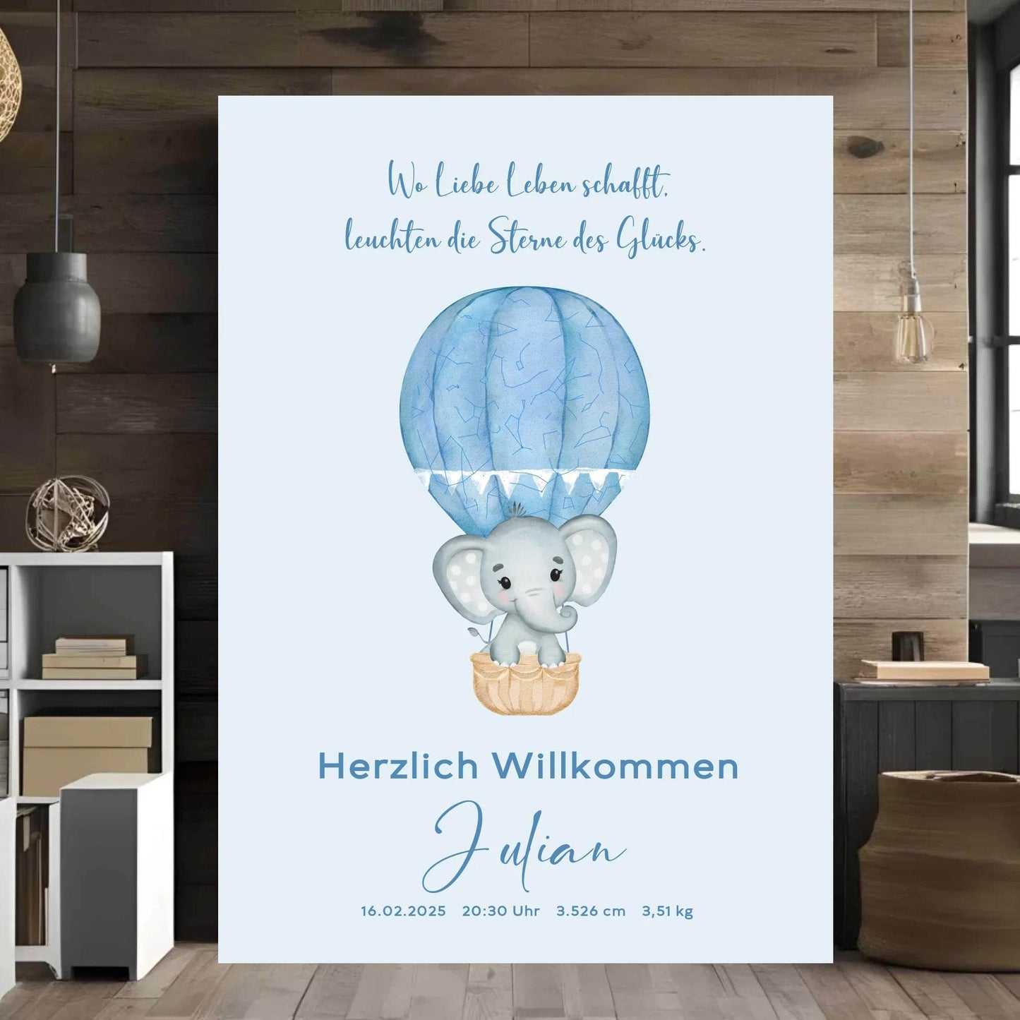 happy-prints.eu - Personalisierte Sternenkarate zur Neugeborene in blau - für Jungen, mit Spruch, Name und Daten zur Geburt