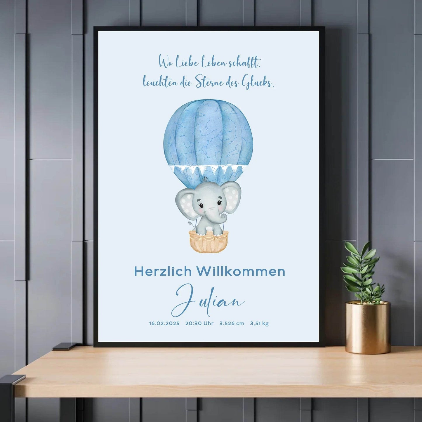 happy-prints.eu - Personalisierte Sternenkarate zur Neugeborene in blau - für Jungen, mit Spruch, Name und Daten zur Geburt