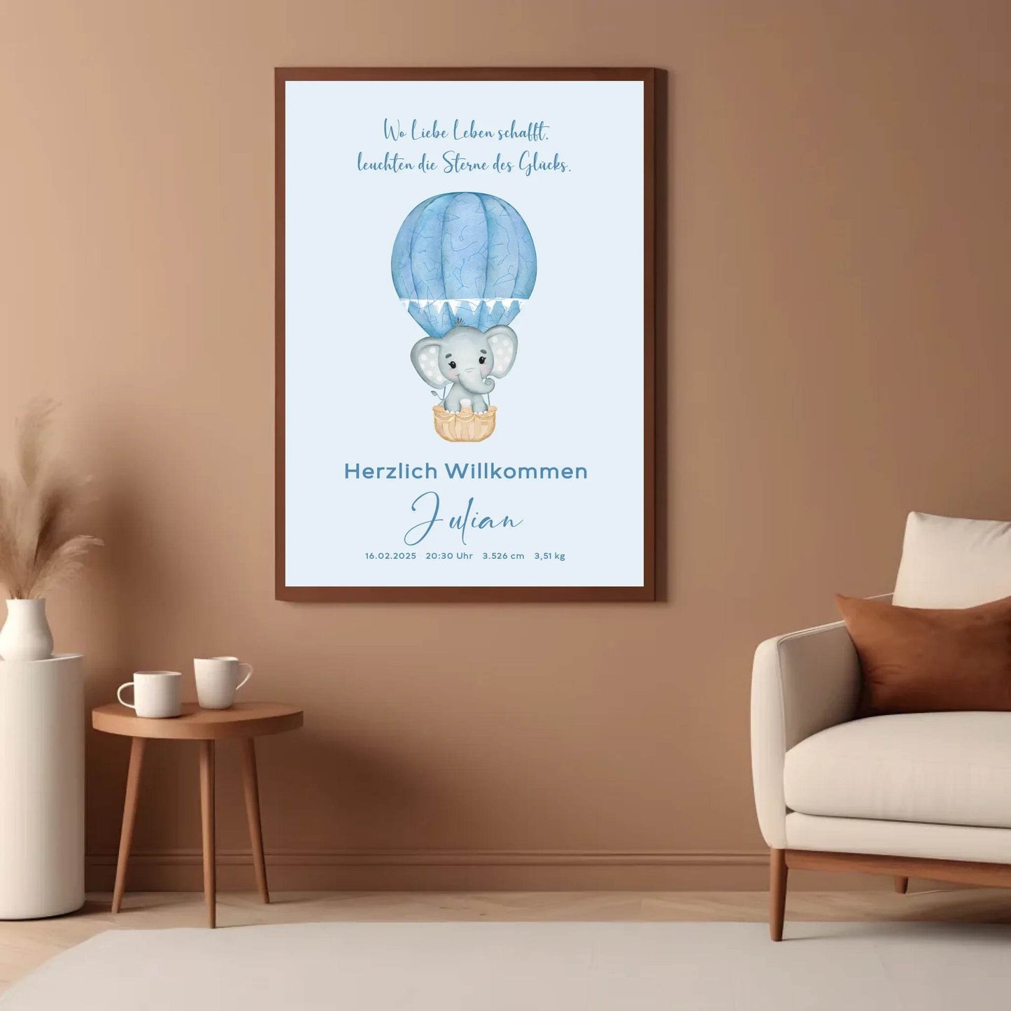 happy-prints.eu - Personalisierte Sternenkarate zur Neugeborene in blau - für Jungen, mit Spruch, Name und Daten zur Geburt