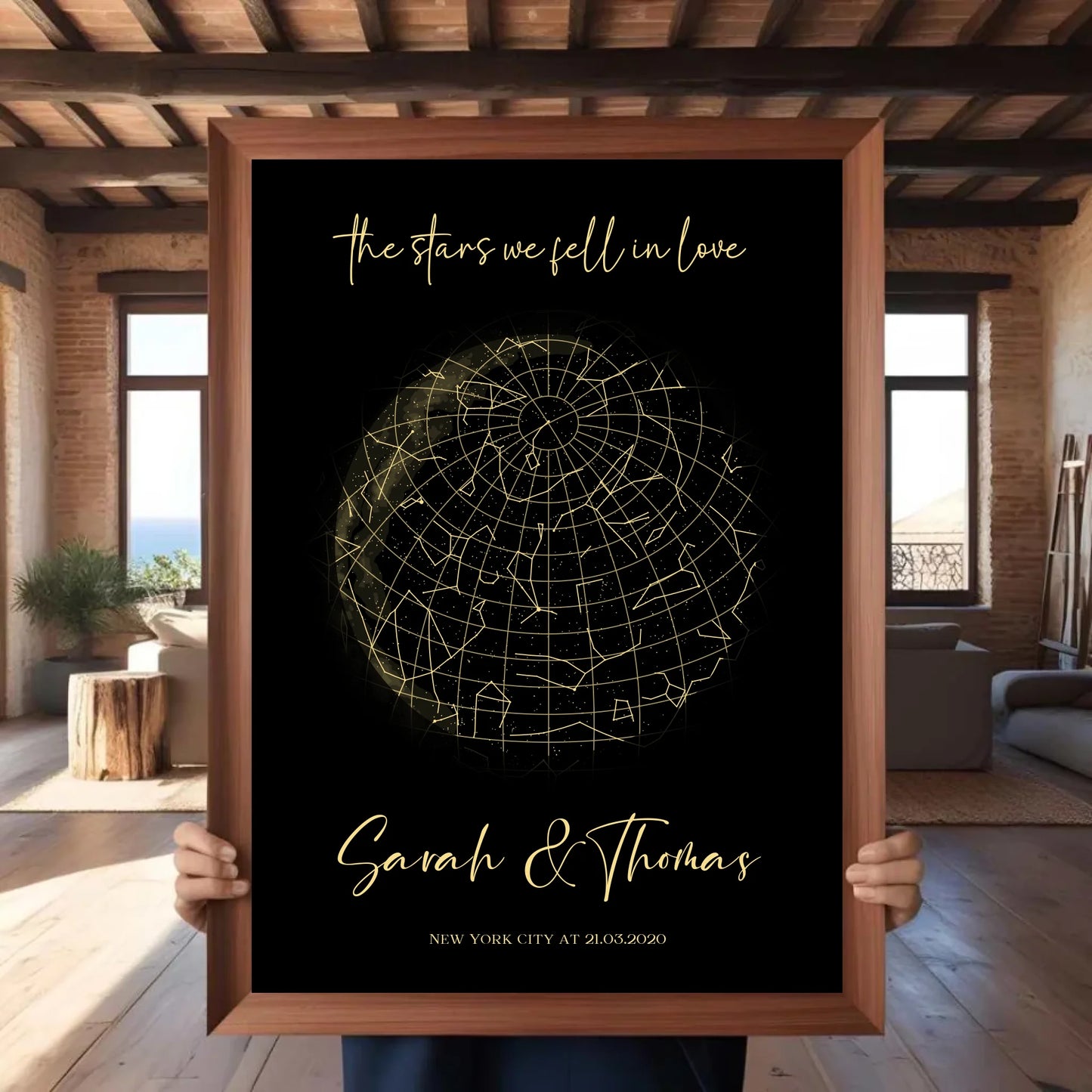 Persönliche Sternenkarte nach Ort und Datum mit Text - in gold und schwarz - Motiv Druck mit Premium Semi-Glossy Poster - halbglänzend auf nachhaltigem Papier halbglänzend