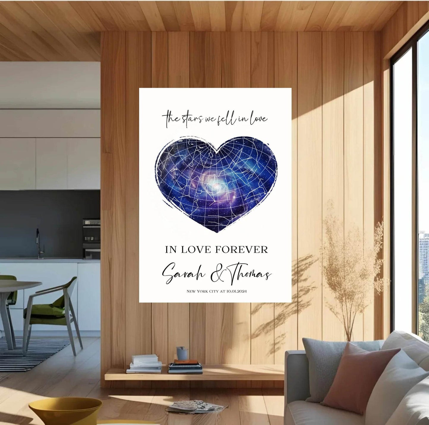 happy-prints.eu - Personalisierte Sternenkarte mit großem Herz auf hellem beige - 6 Motive zur Wahl