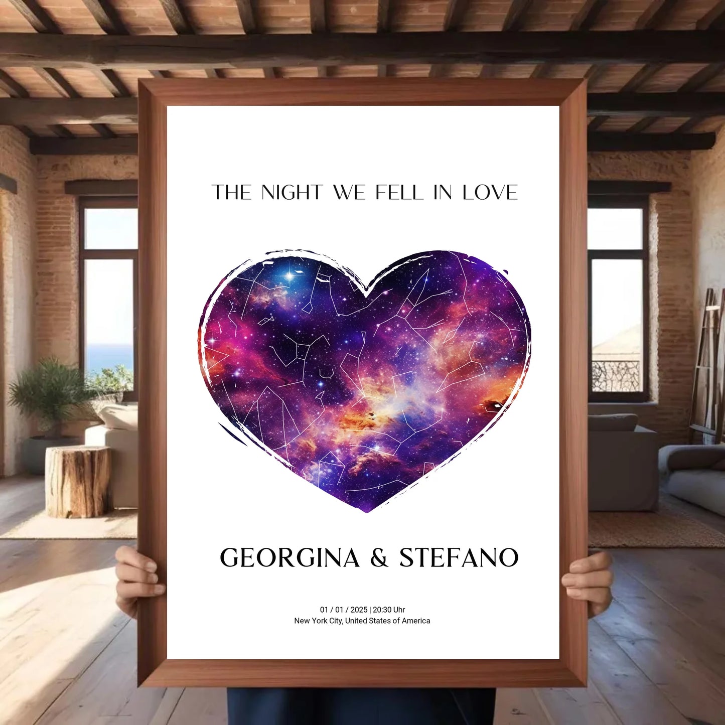 Personalisierte Sternenkarte mit Herz auf weiß - halbglänzend Motiv Druck mit Premium Semi-Glossy Poster - halbglänzend auf nachhaltigem Papier