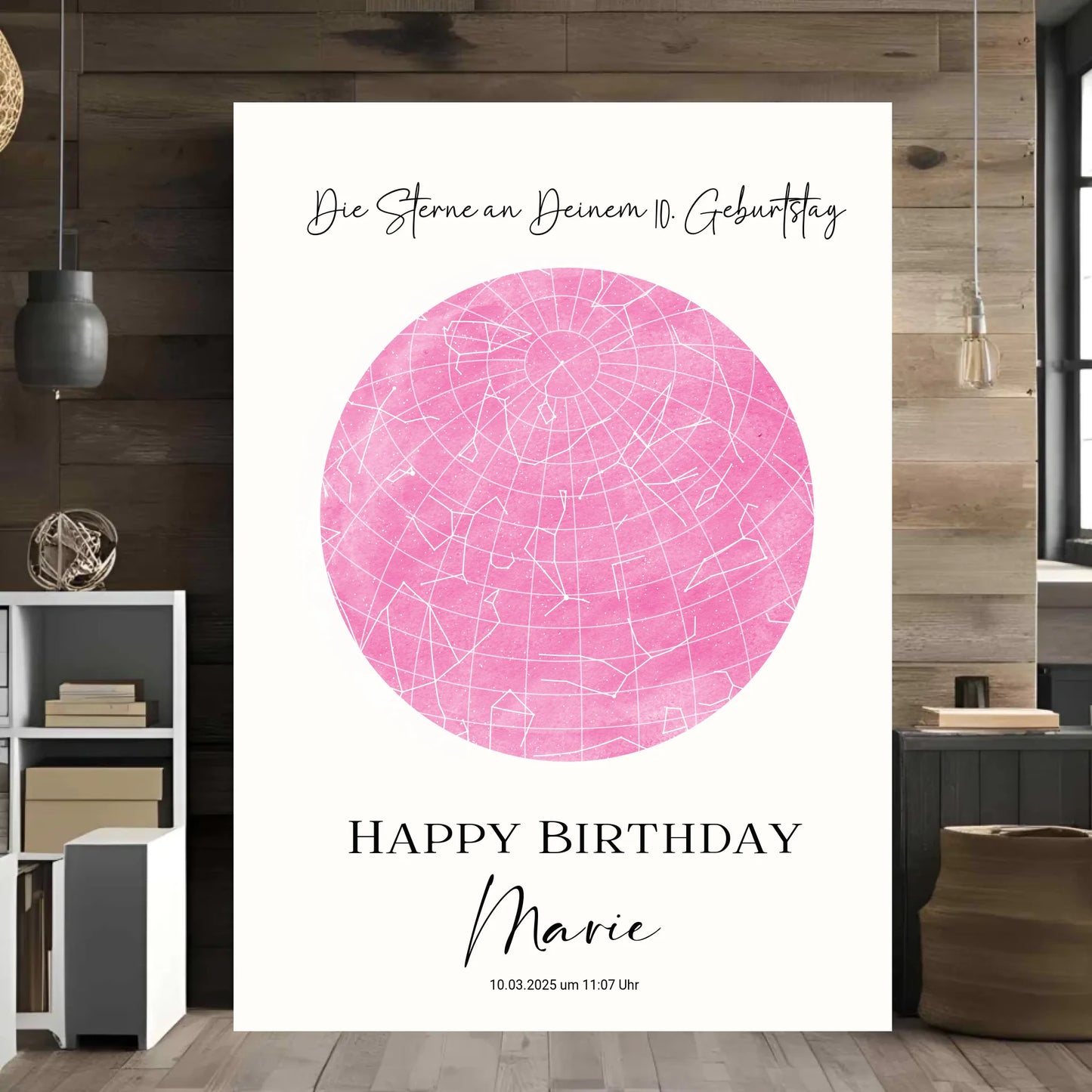 Personalisierte Sternenkarte zum Geburtstag mit 30 auswählbaren Farben - als PDF oder als Poster mit und ohne Rahmen - halbglänzend Motiv Druck mit Premium Semi-Glossy Poster - halbglänzend auf nachhaltigem Papier