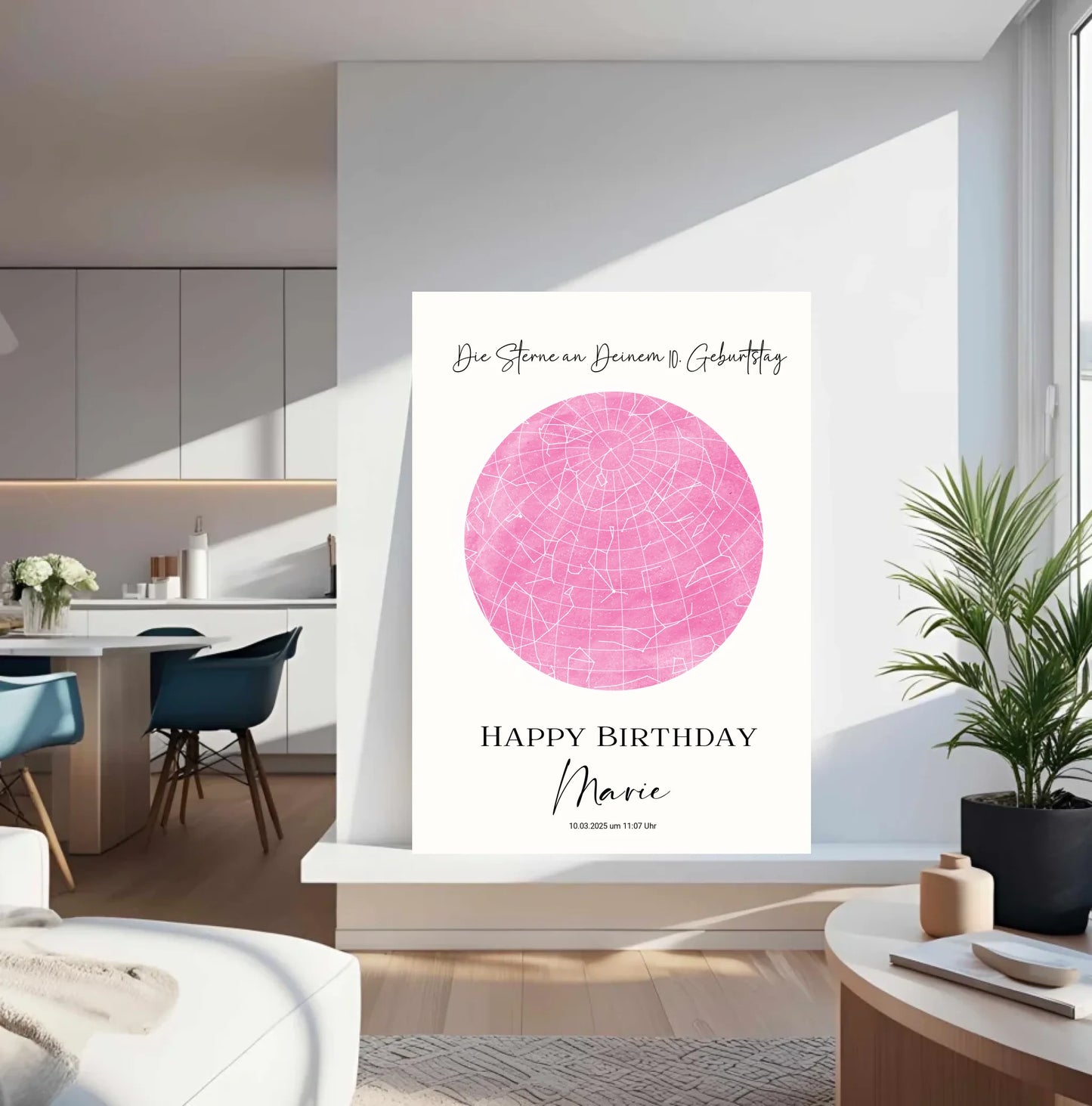 Personalisierte Sternenkarte zum Geburtstag mit 30 auswählbaren Farben - als PDF oder als Poster mit und ohne Rahmen -