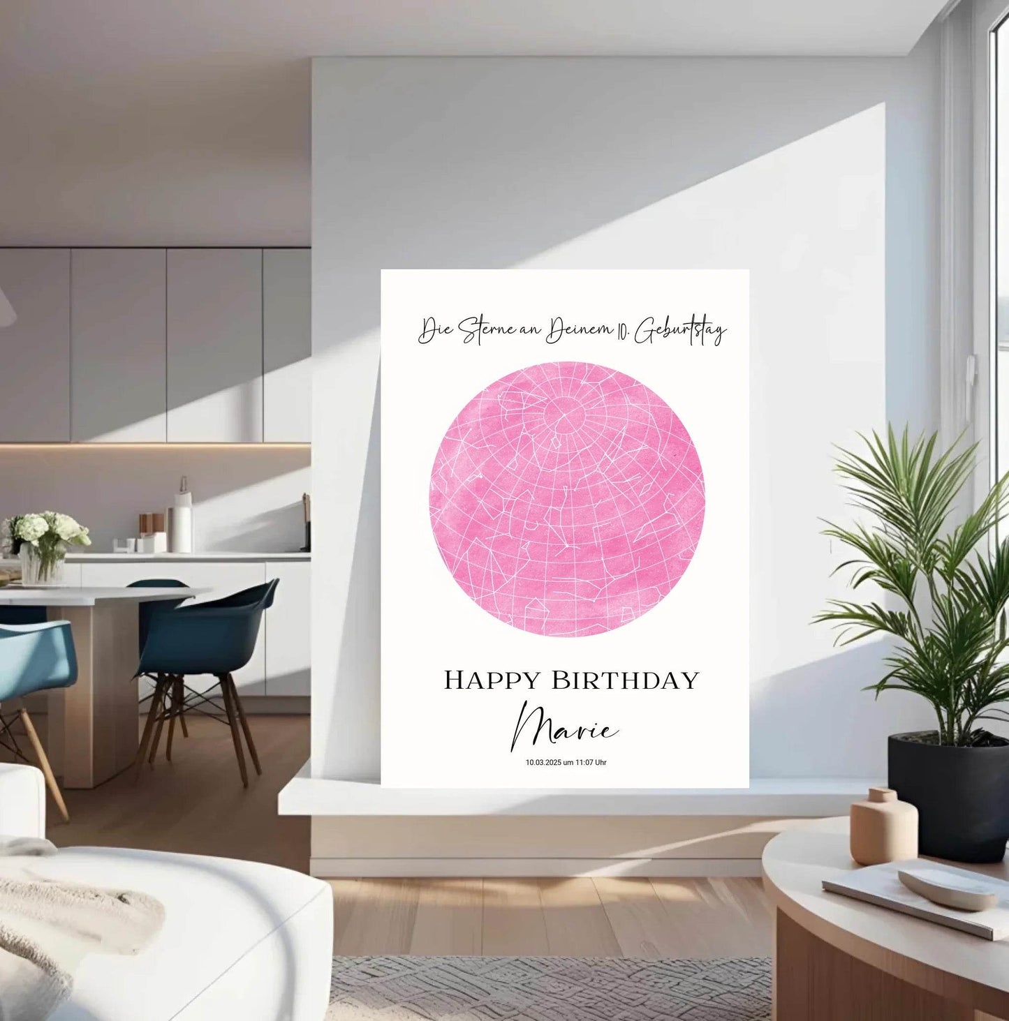 happy-prints.eu - Personalisierte Sternenkarte zum Geburtstag mit 30 auswählbaren Farben - als PDF oder als Poster mit und ohne Rahmen