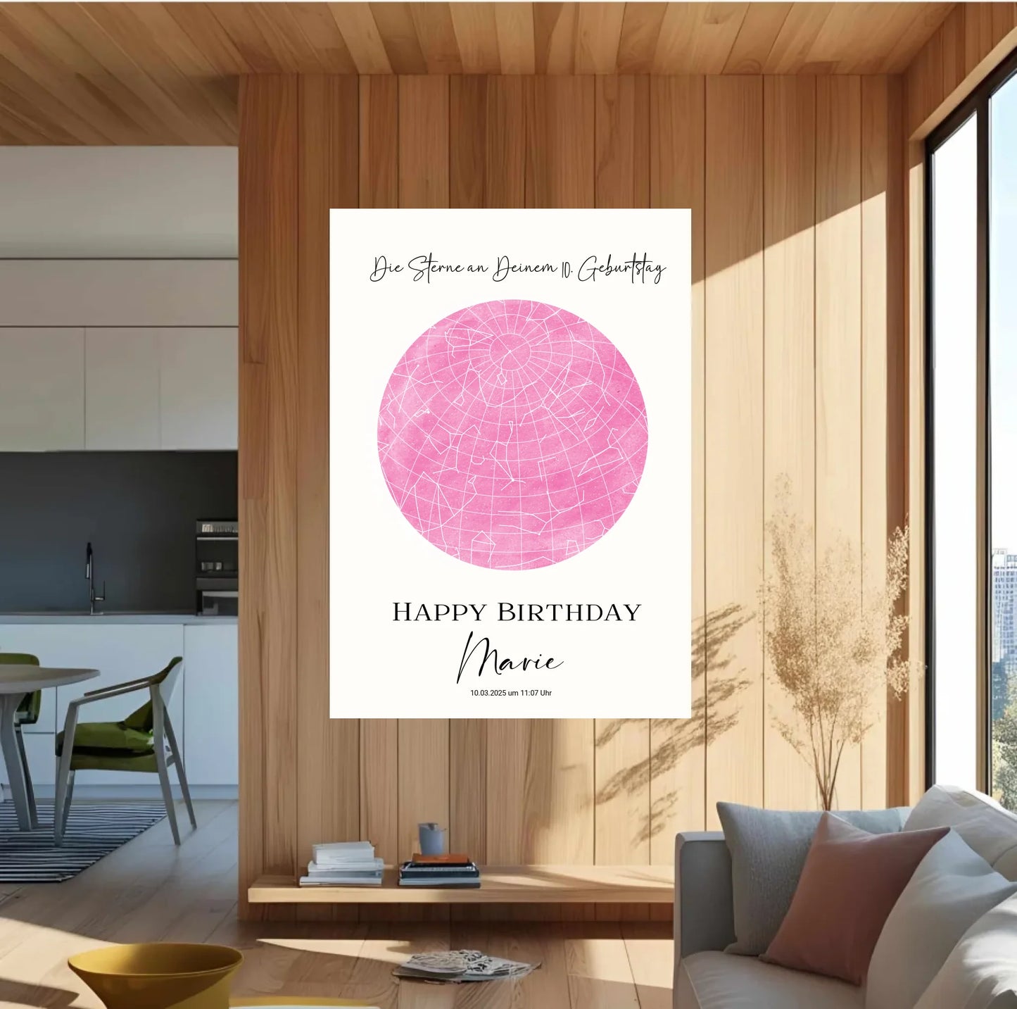 Personalisierte Sternenkarte zum Geburtstag mit 30 auswählbaren Farben - als PDF oder als Poster mit und ohne Rahmen -