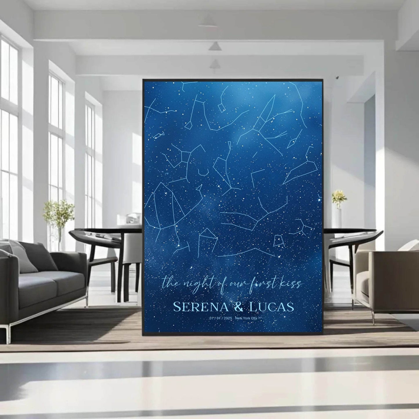 happy-prints.eu - Personalisierte Sternenkarte mit allover Sternenbild in den tollen Farben blau, weiß und navy