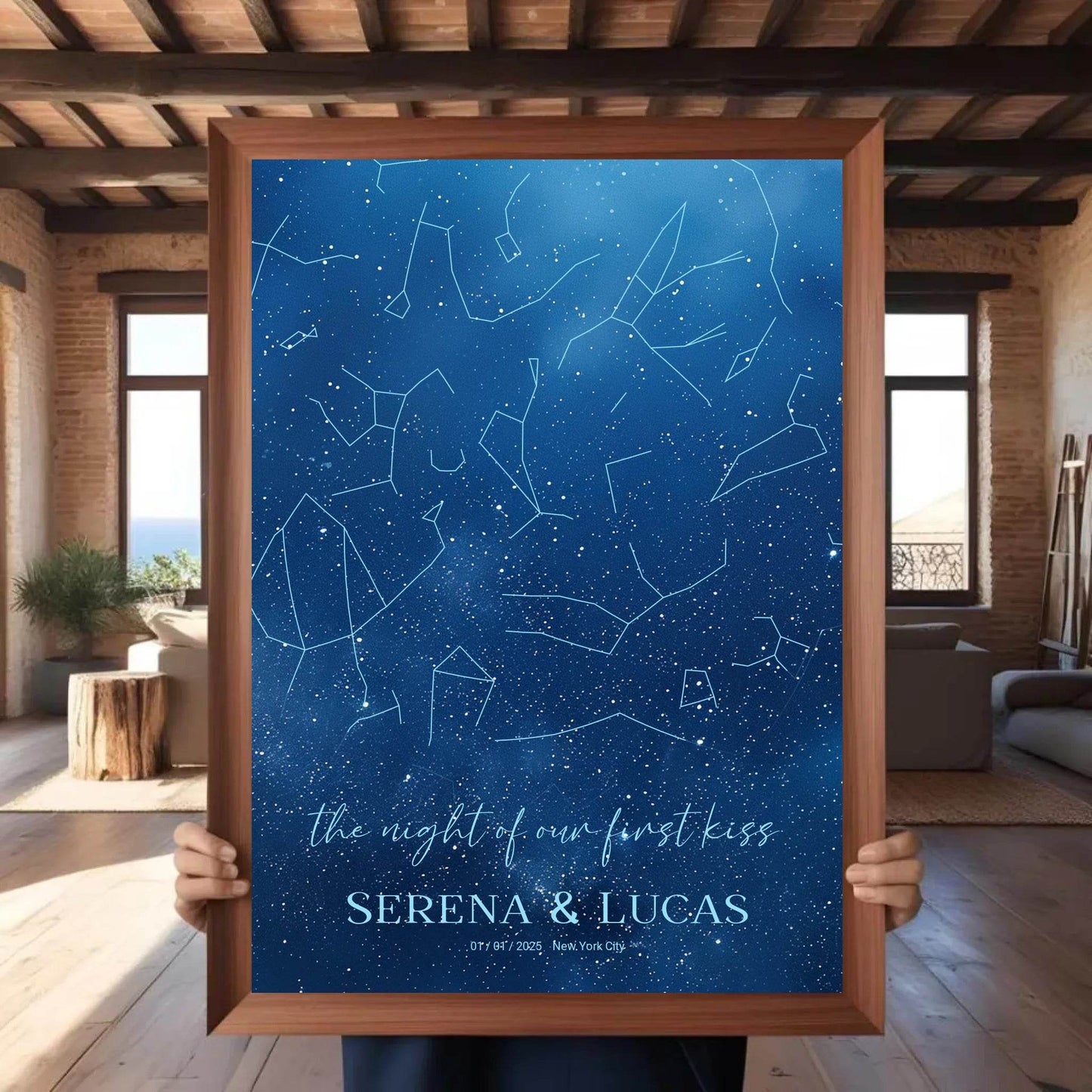 happy-prints.eu - Personalisierte Sternenkarte mit allover Sternenbild in den tollen Farben blau, weiß und navy