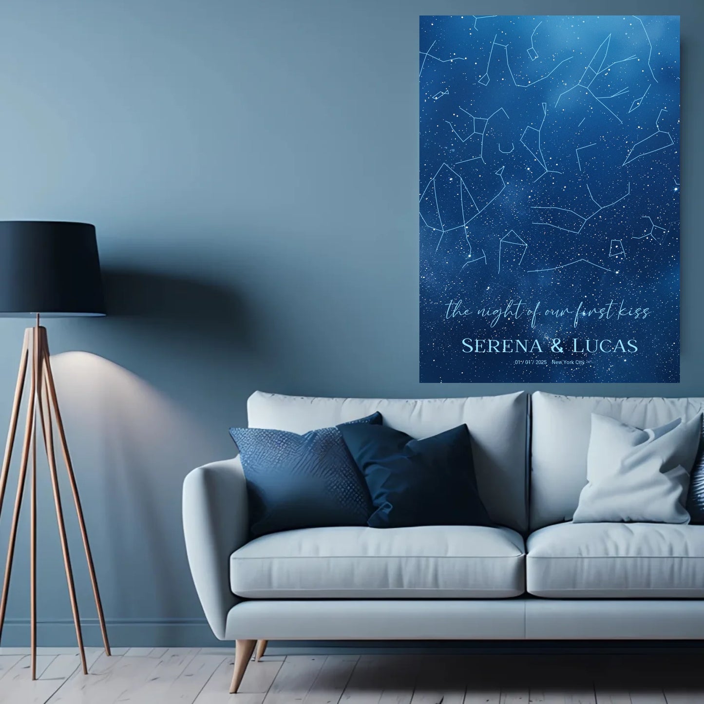 Personalisierte Sternenkarte mit allover Sternenbild in den tollen Farben blau, weiß und navy - Personalisierte Karte als digitale Datei PDF Druckerpapier