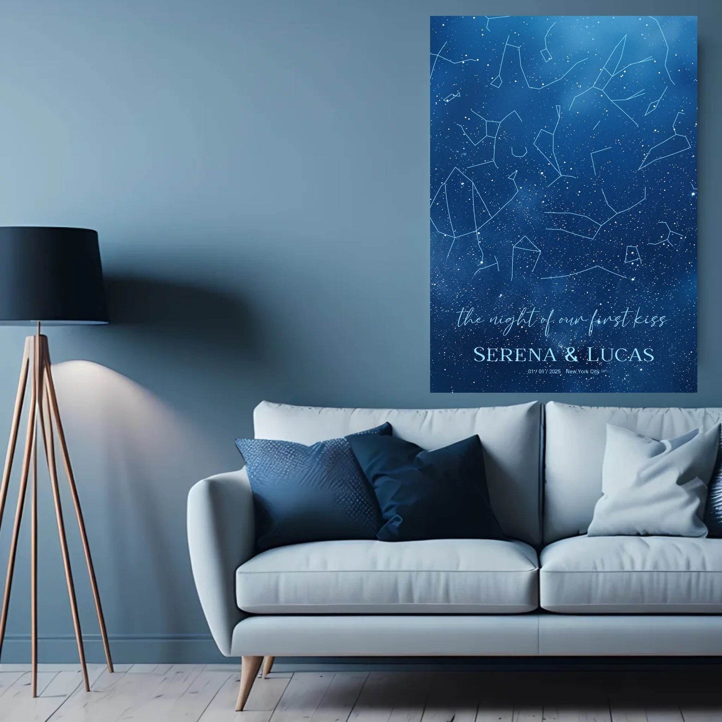 happy-prints.eu - Personalisierte Sternenkarte mit allover Sternenbild in den tollen Farben blau, weiß und navy