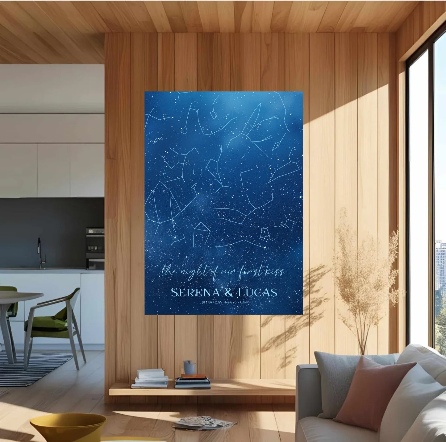 Personalisierte Sternenkarte mit allover Sternenbild in den tollen Farben blau, weiß und navy -