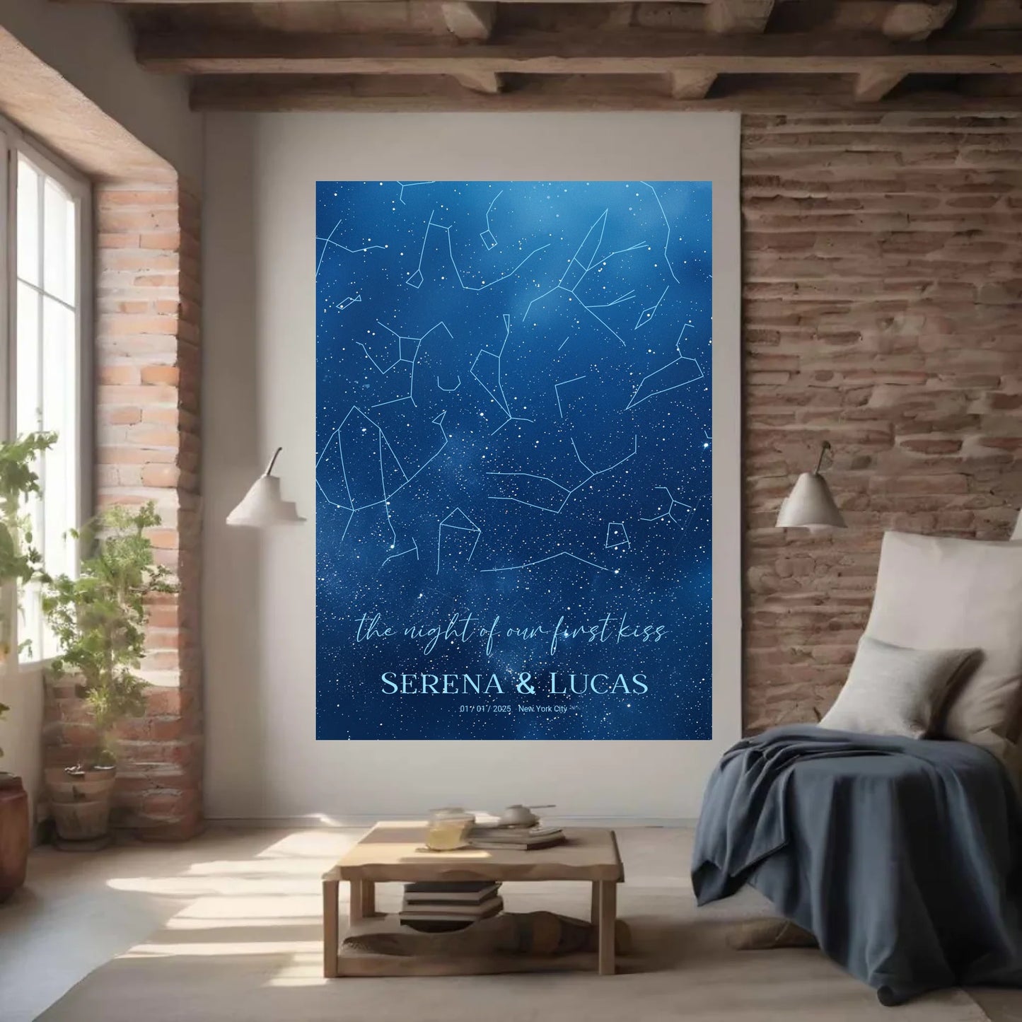 Personalisierte Sternenkarte mit allover Sternenbild in den tollen Farben blau, weiß und navy -