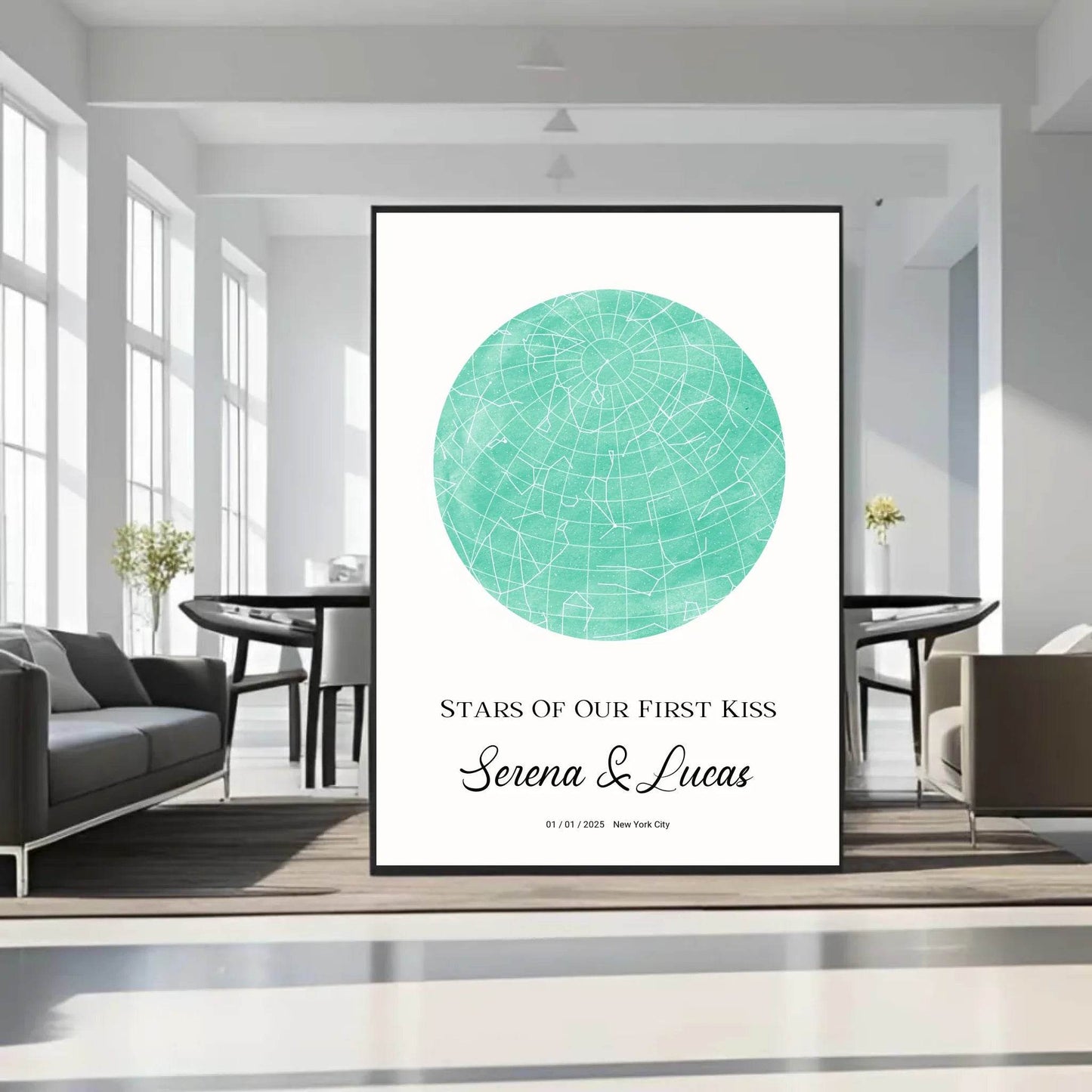 happy-prints.eu - Personalisiertes Sternenbild mit Vollmond in 30 Farben auf hellbeige - als PDF sowie Poster mit und ohne Rahmen