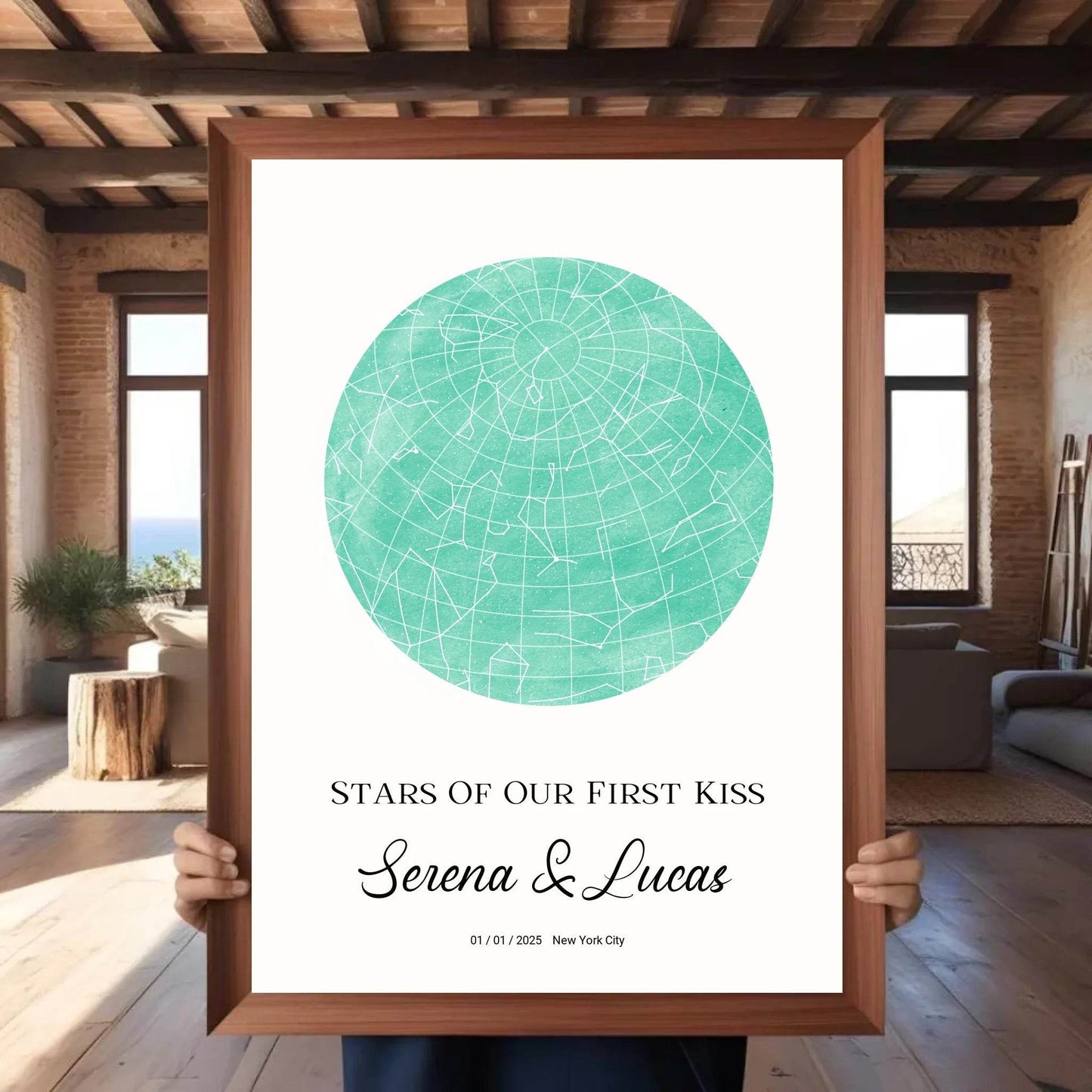 happy-prints.eu - Personalisiertes Sternenbild mit Vollmond in 30 Farben auf hellbeige - als PDF sowie Poster mit und ohne Rahmen