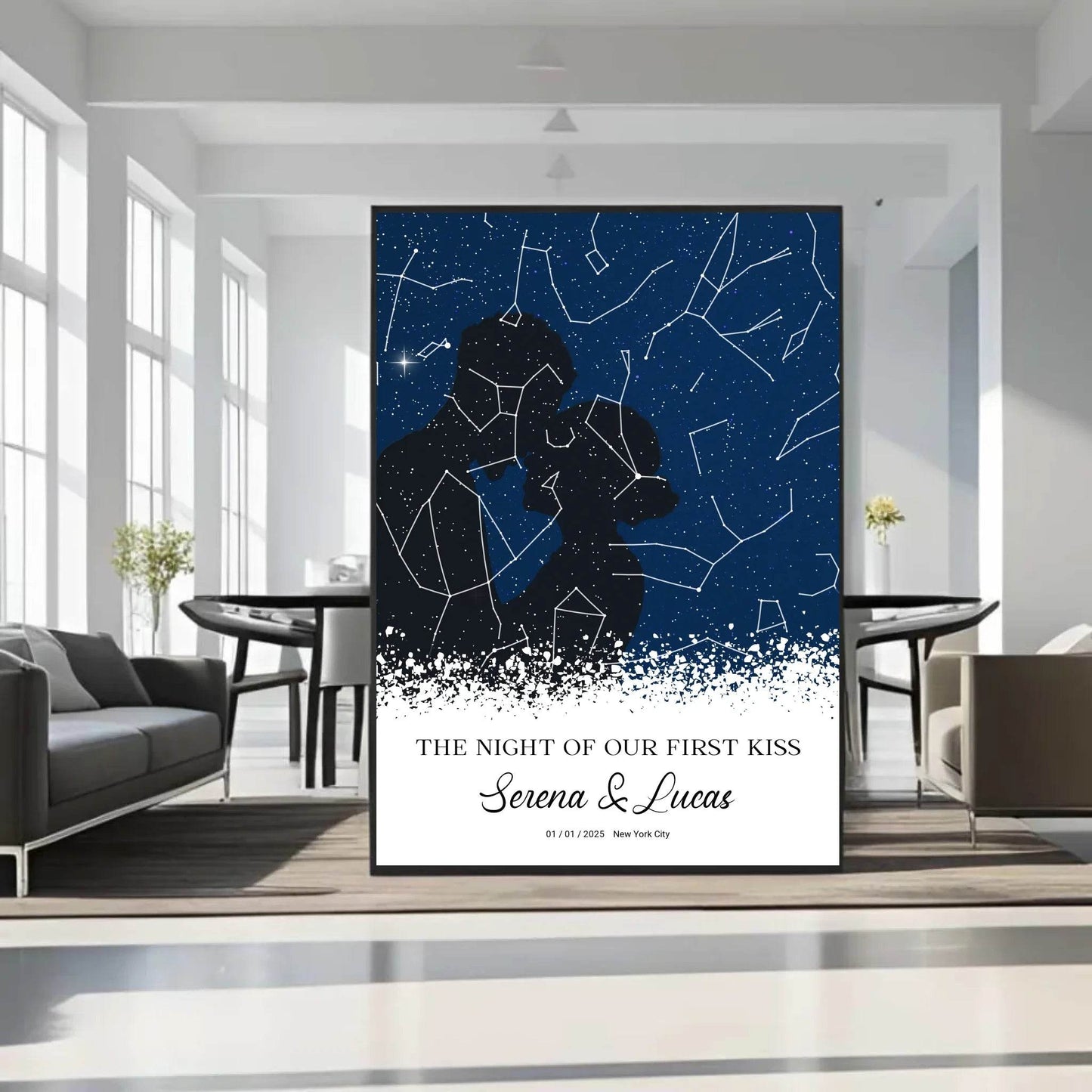 happy-prints.eu - Personalisierte Sternenkarte mit Liebespaar in schwarz auf blau