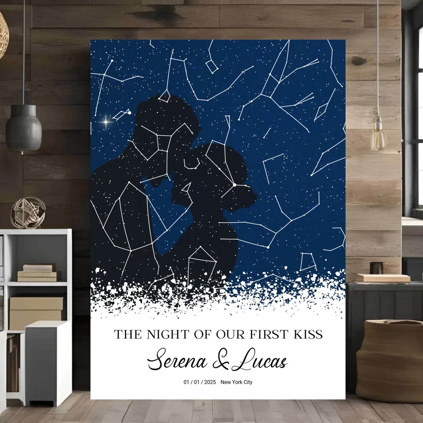 happy-prints.eu - Personalisierte Sternenkarte mit Liebespaar in schwarz auf blau