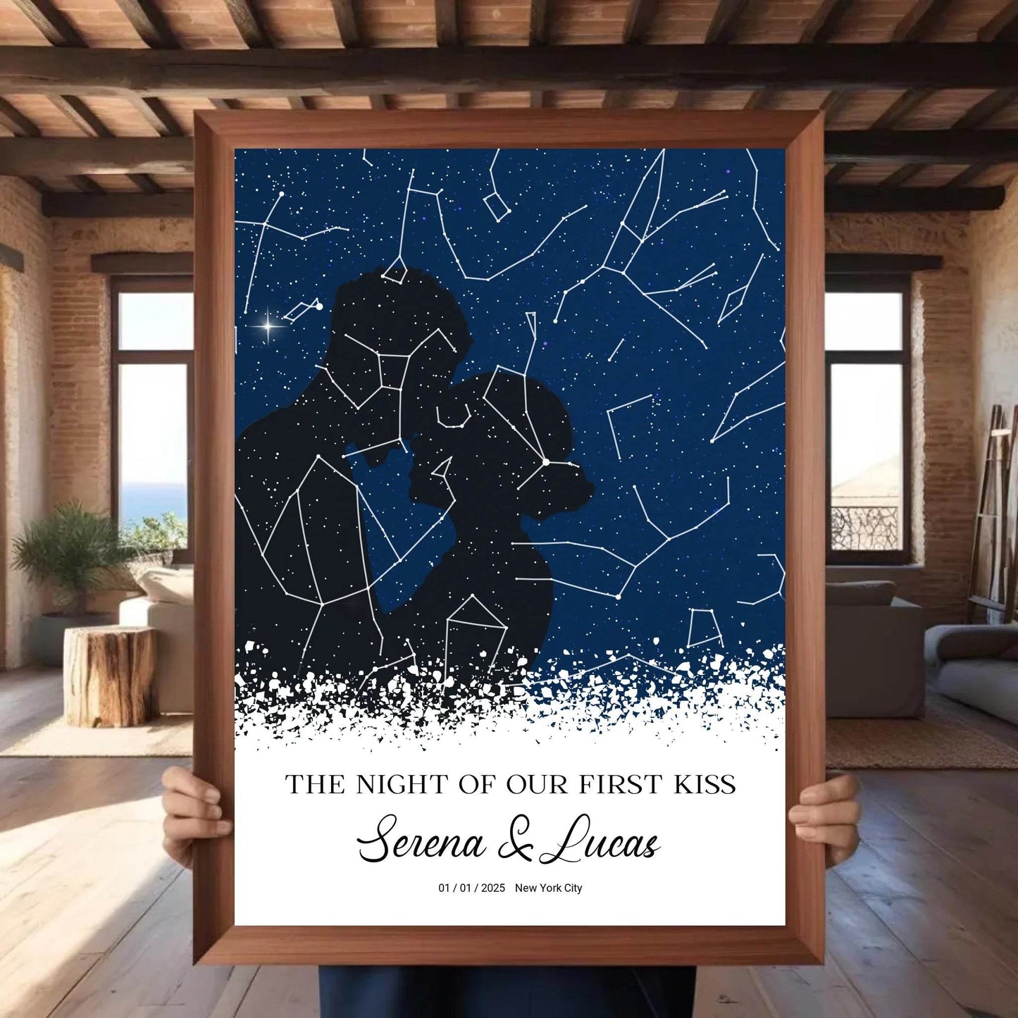 happy-prints.eu - Personalisierte Sternenkarte mit Liebespaar in schwarz auf blau