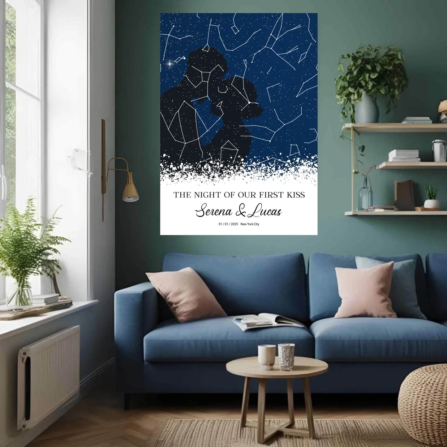 happy-prints.eu - Personalisierte Sternenkarte mit Liebespaar in schwarz auf blau