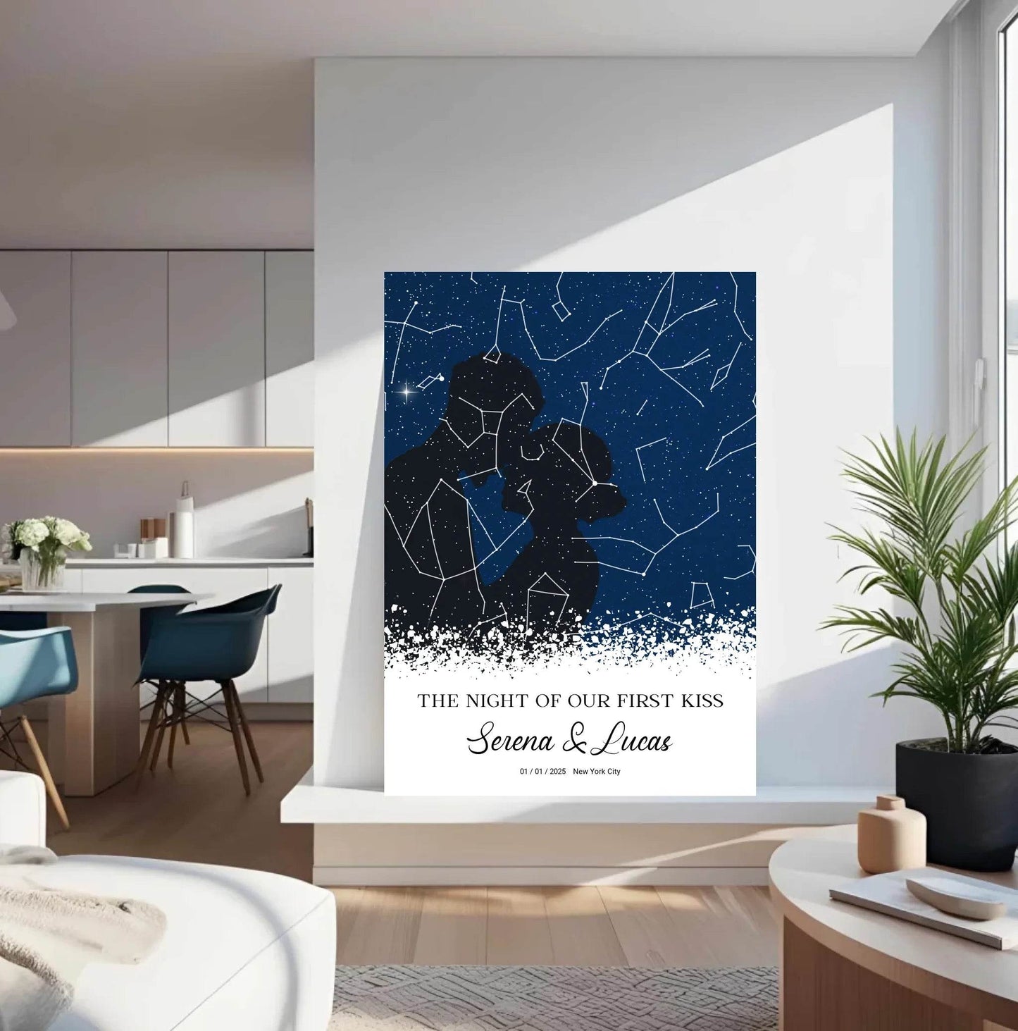 happy-prints.eu - Personalisierte Sternenkarte mit Liebespaar in schwarz auf blau