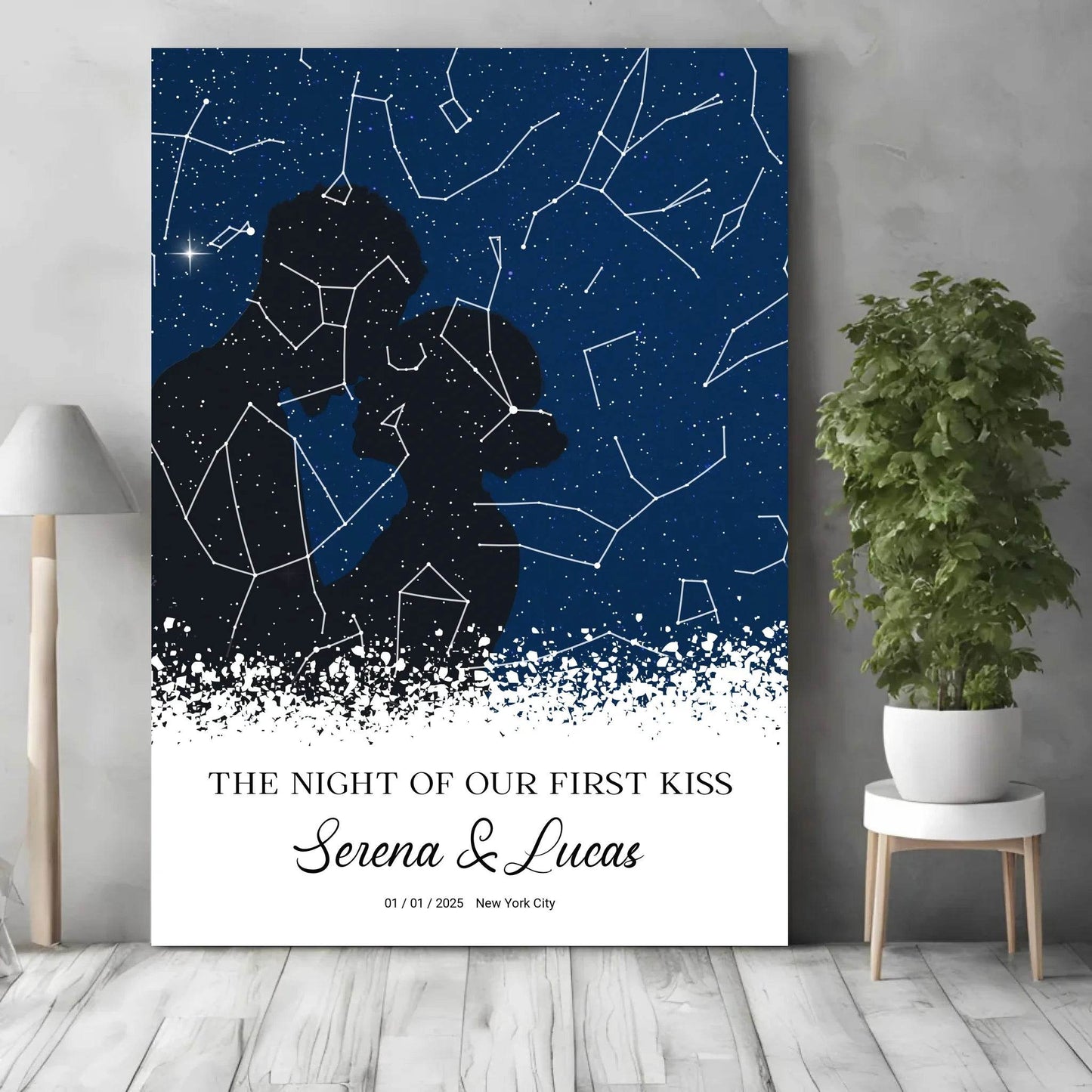 happy-prints.eu - Personalisierte Sternenkarte mit Liebespaar in schwarz auf blau