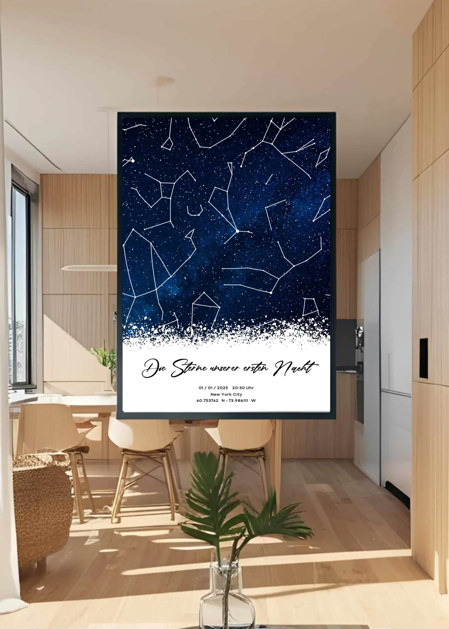 happy-prints.eu - Personalisierte Sternenkarte mit Milchstraße in blau auf navy mit weiß