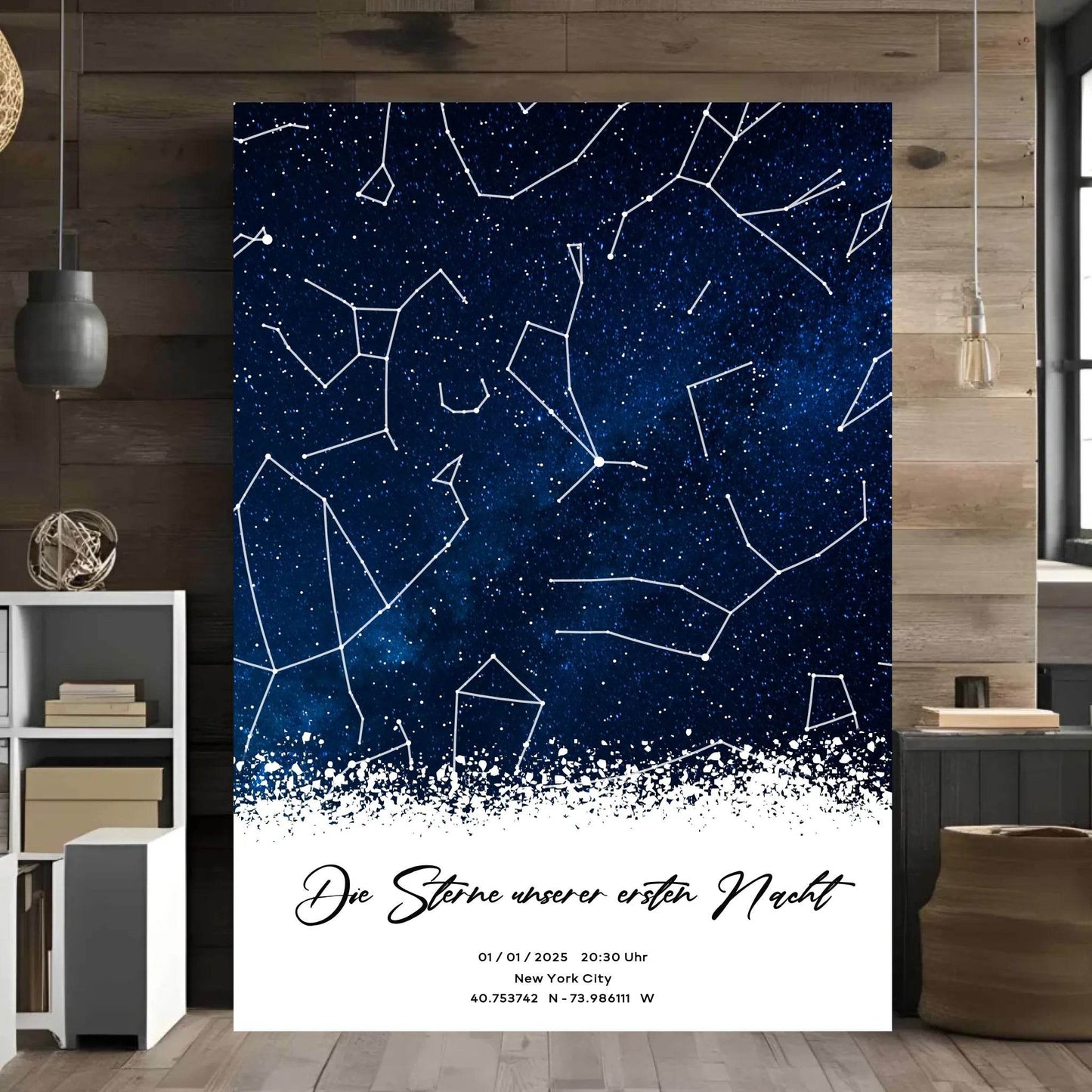 happy-prints.eu - Personalisierte Sternenkarte mit Milchstraße in blau auf navy mit weiß