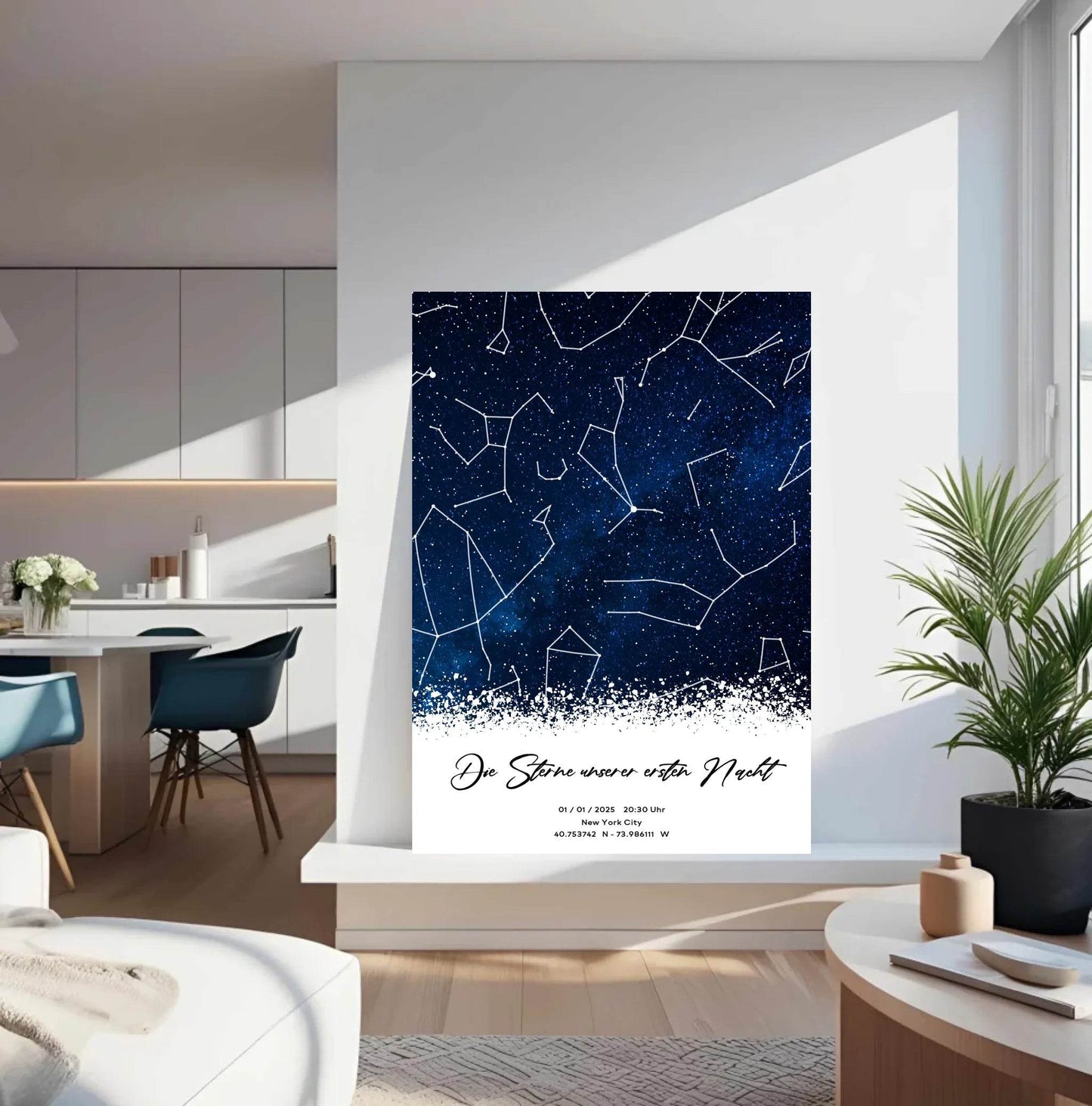 happy-prints.eu - Personalisierte Sternenkarte mit Milchstraße in blau auf navy mit weiß