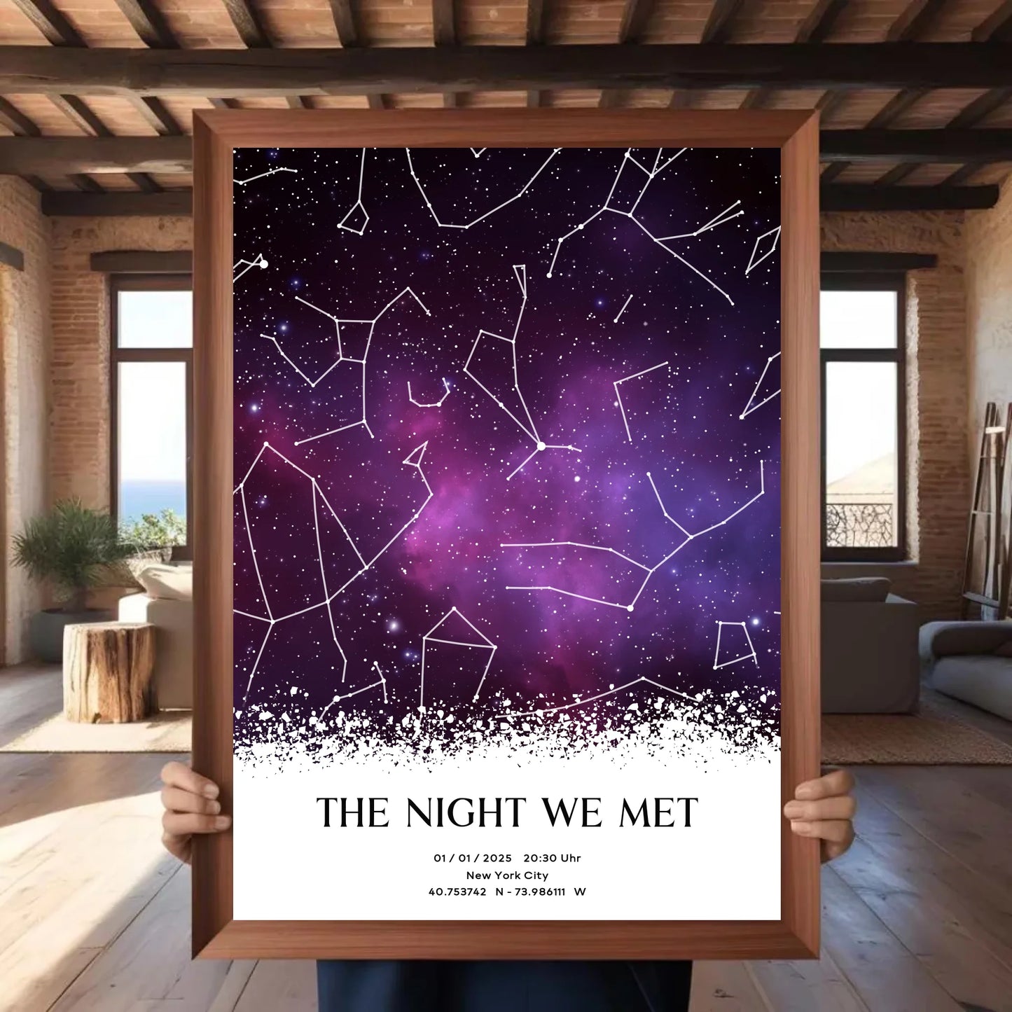 Personalisierte Sternenkarte mit lila, pink, schwarz und weiß - Motiv Druck mit Premium Semi-Glossy Poster - halbglänzend auf nachhaltigem Papier halbglänzend