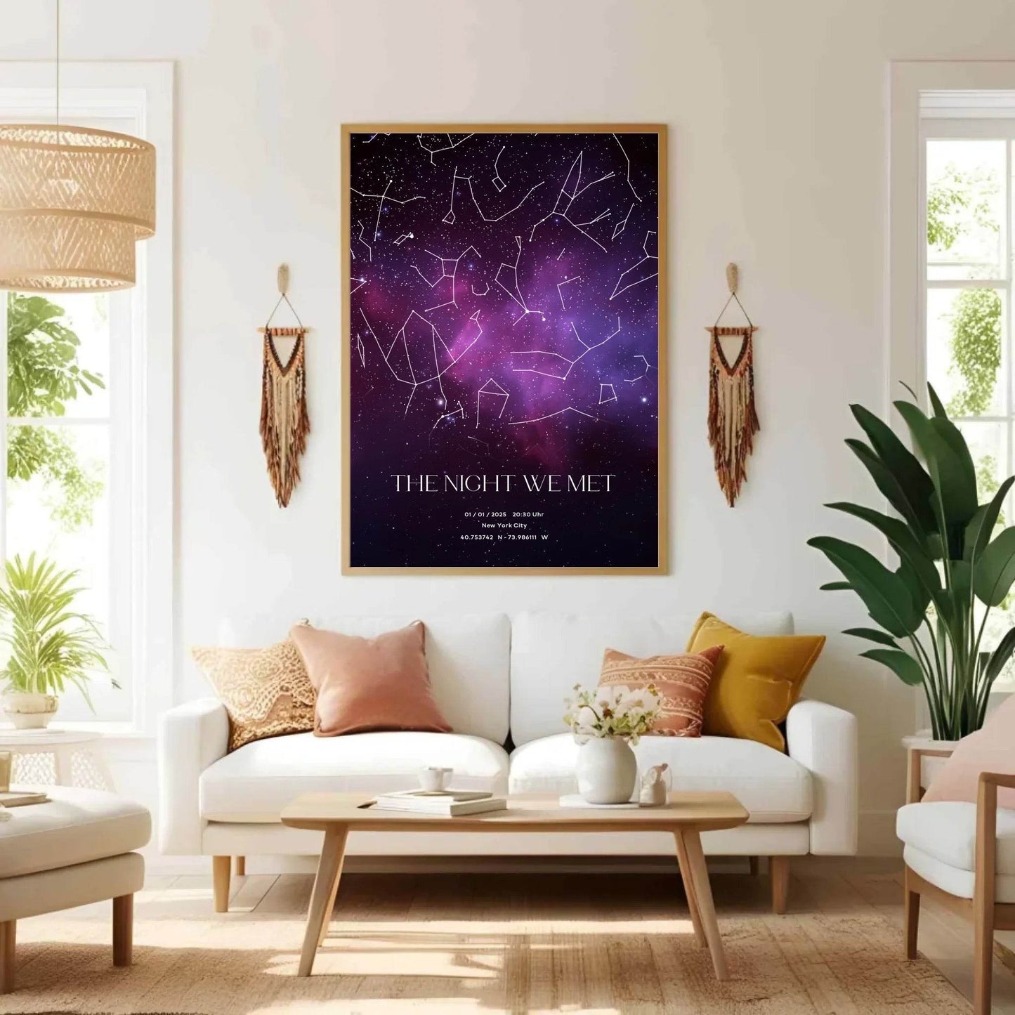 happy-prints.eu - Personalisierte Sternenkarte in tollem lila und pink auf schwarz - als Poster oder als Bild mit Rahmen