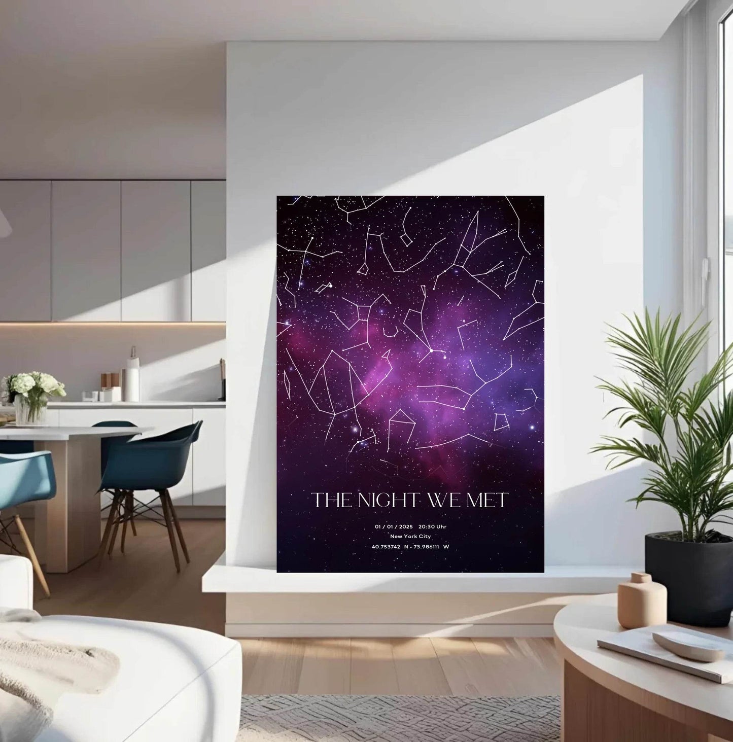 happy-prints.eu - Personalisierte Sternenkarte in tollem lila und pink auf schwarz - als Poster oder als Bild mit Rahmen