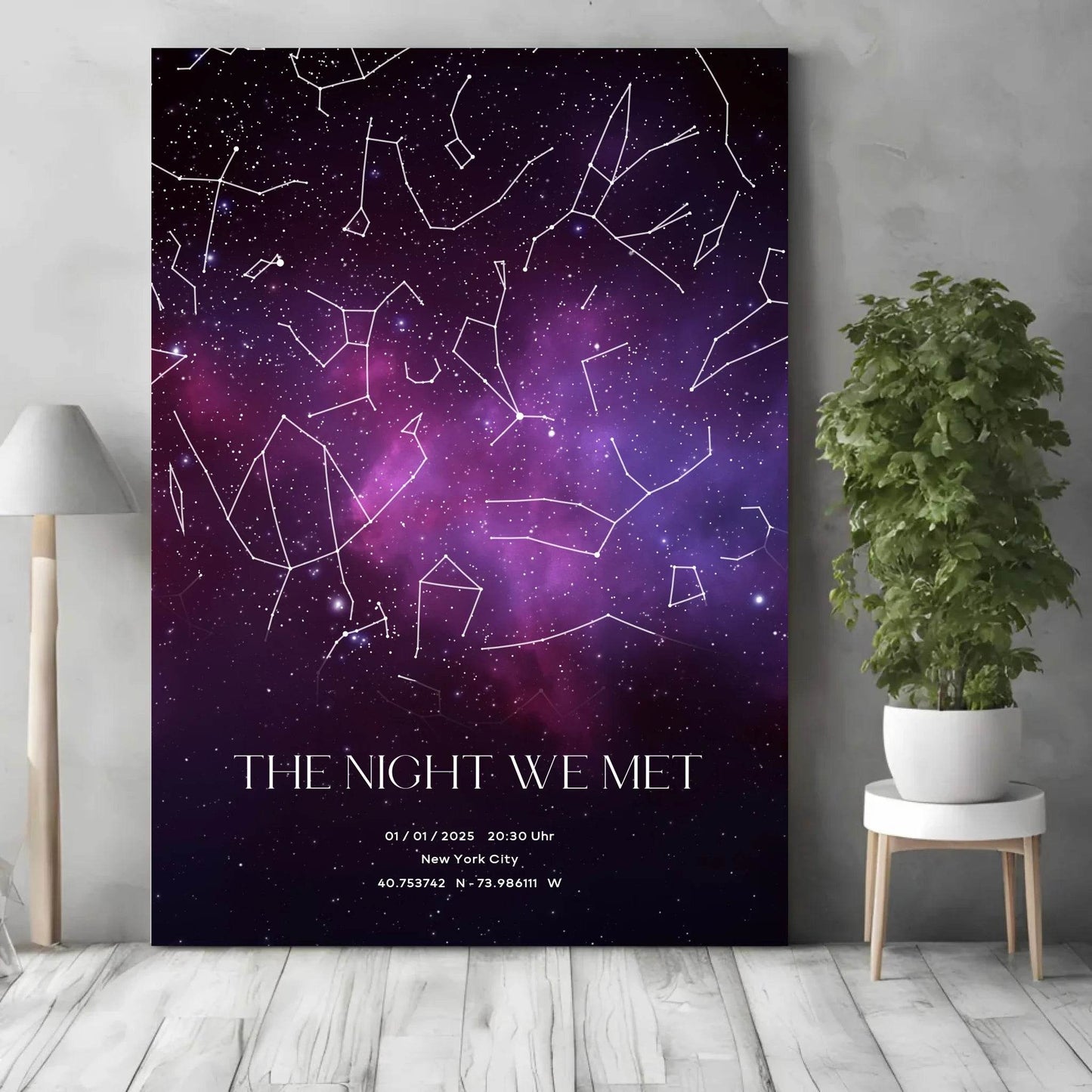 happy-prints.eu - Personalisierte Sternenkarte in tollem lila und pink auf schwarz - als Poster oder als Bild mit Rahmen