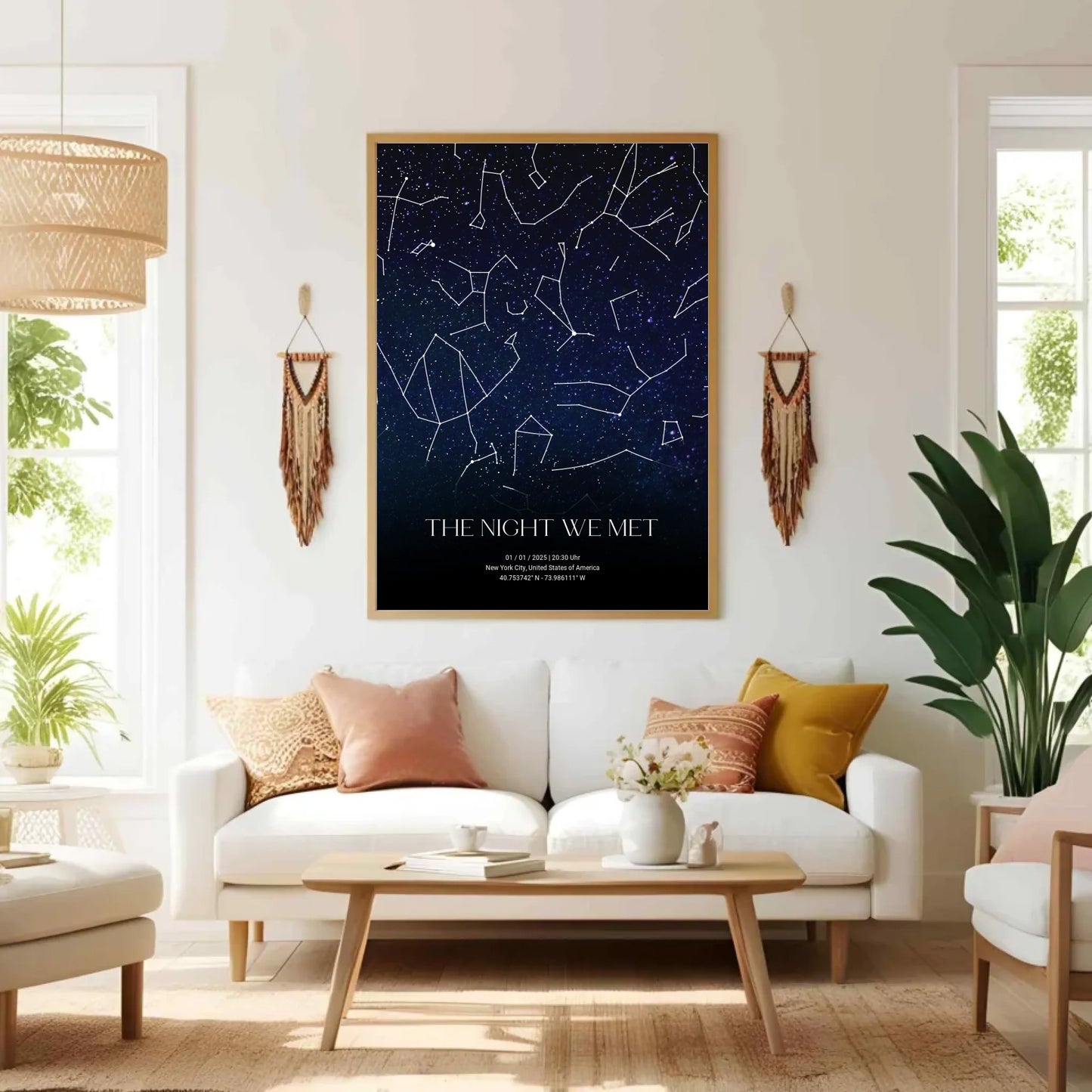 Personalisierte Nacht Sternenkarte mit blau und schwarz - verschiedene Größen für Poster oder mit Rahmen -