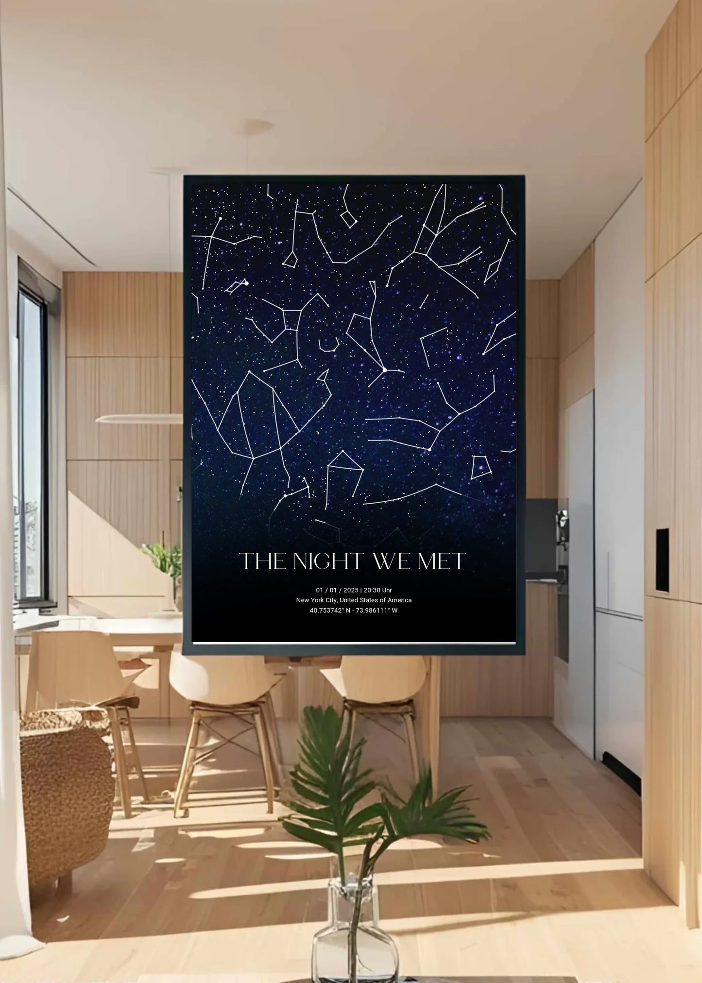 Personalisierte Nacht Sternenkarte mit blau und schwarz - verschiedene Größen für Poster oder mit Rahmen -