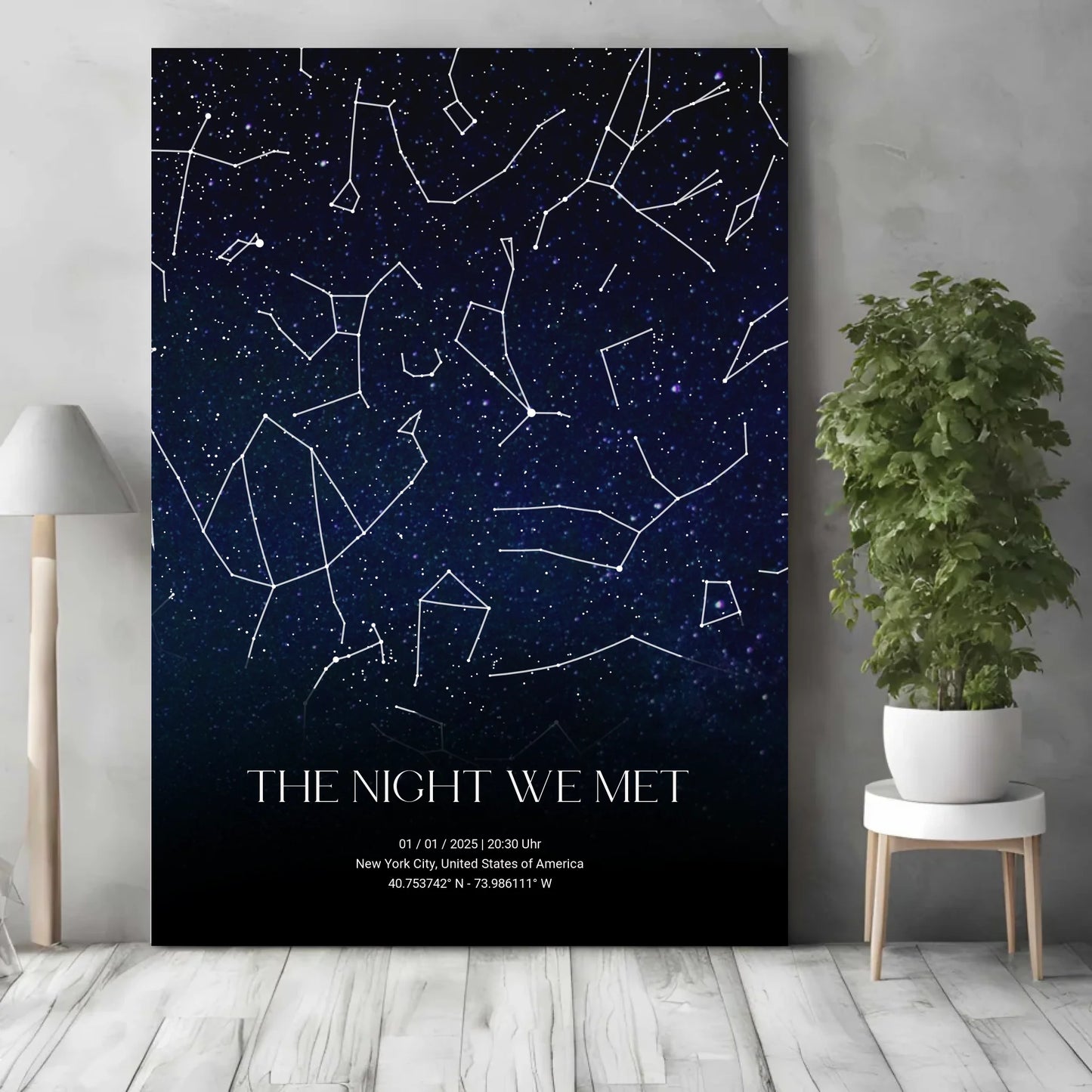 Personalisierte Nacht Sternenkarte mit blau und schwarz - verschiedene Größen für Poster oder mit Rahmen -