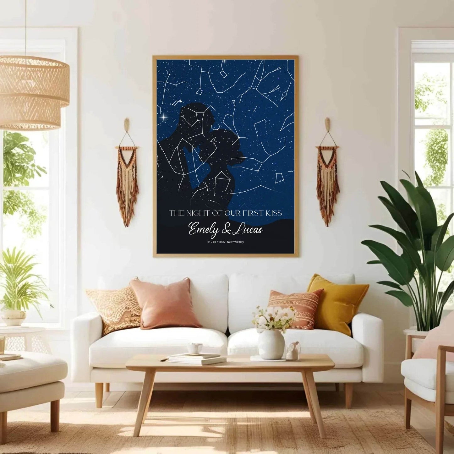 happy-prints.eu - Personalisierte Sternenkarte mit Name, Datum und Ort mit Liebespaar - verschiedene Größen - als Poster oder mit Rahmen
