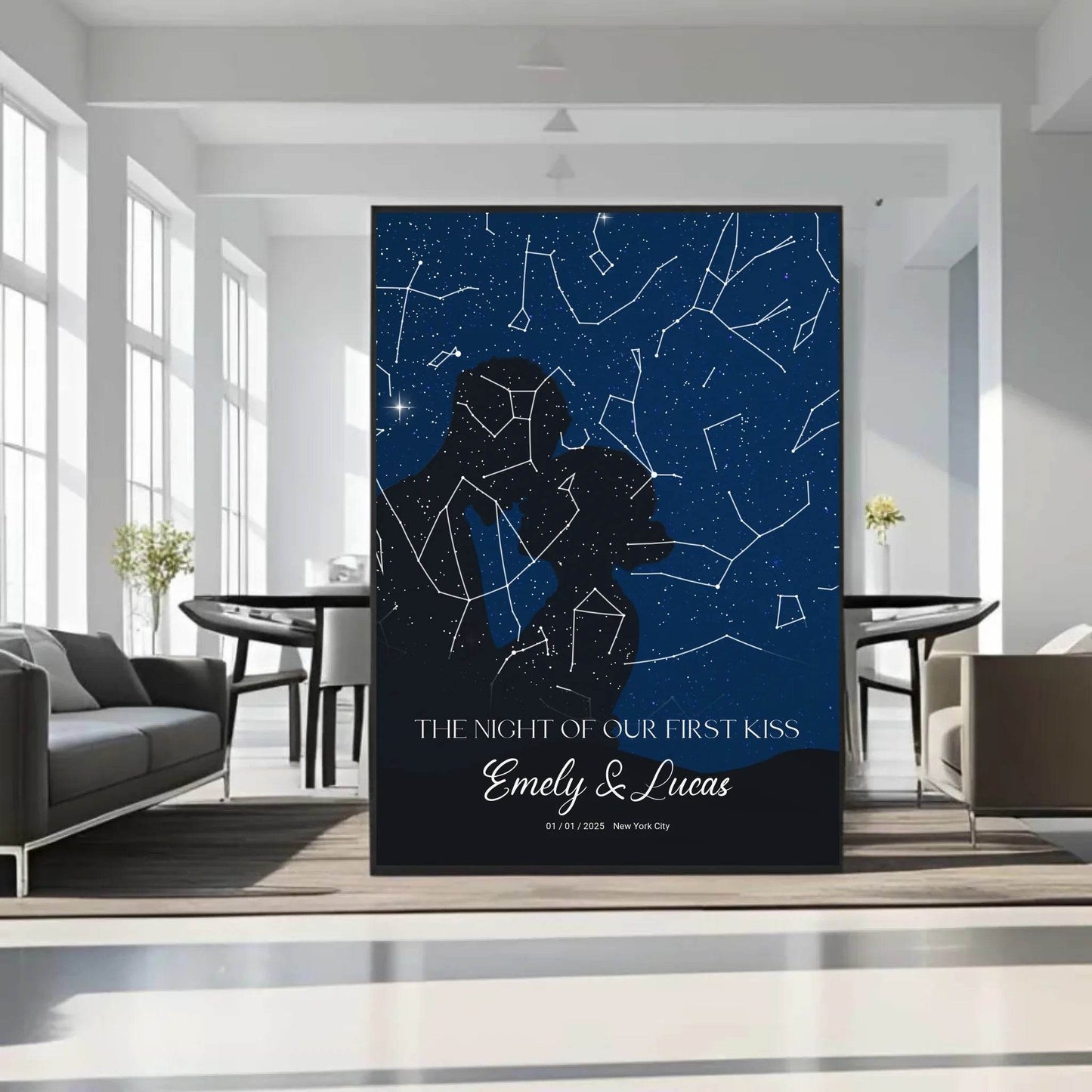happy-prints.eu - Personalisierte Sternenkarte mit Name, Datum und Ort mit Liebespaar - verschiedene Größen - als Poster oder mit Rahmen