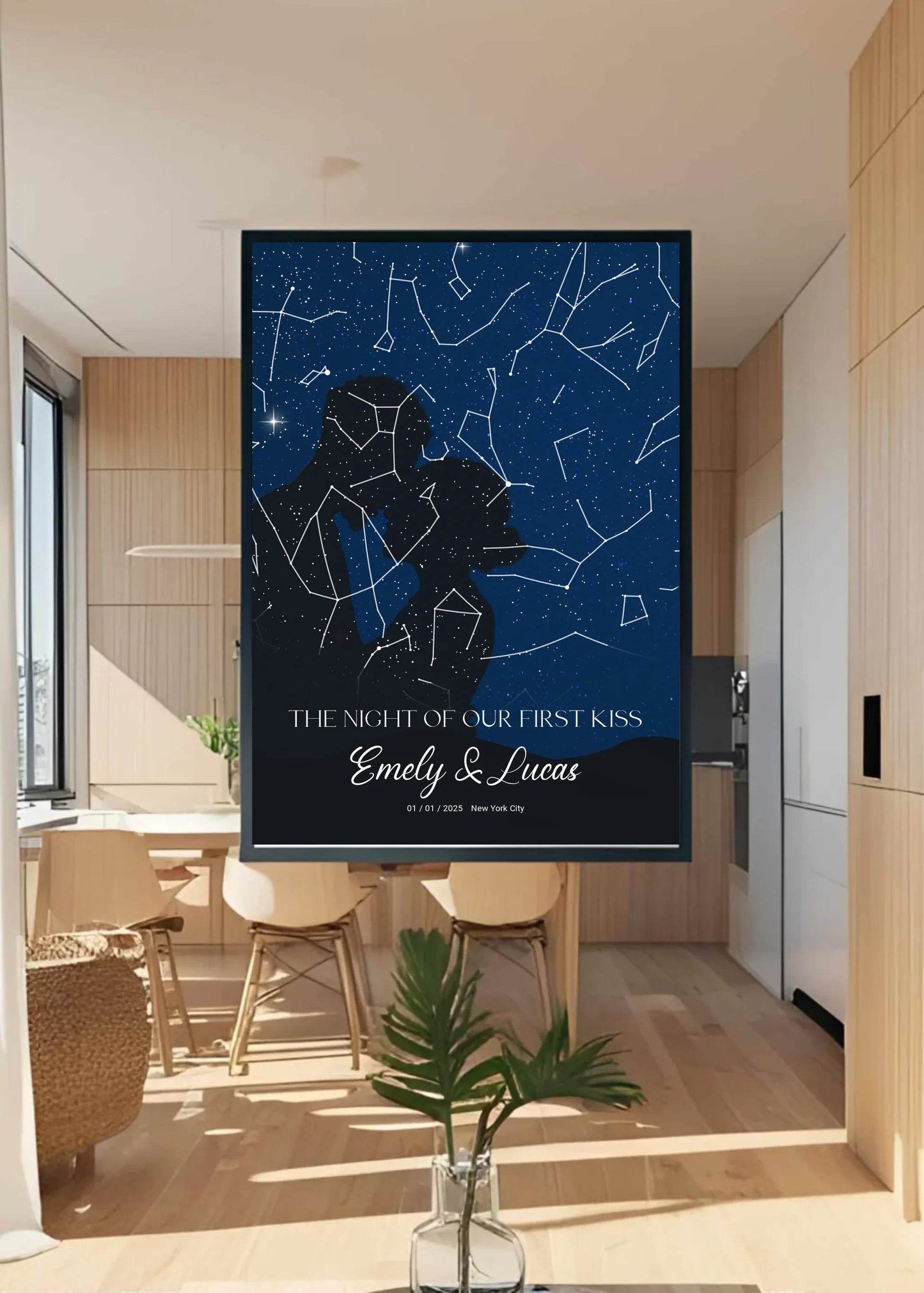 happy-prints.eu - Personalisierte Sternenkarte mit Name, Datum und Ort mit Liebespaar - verschiedene Größen - als Poster oder mit Rahmen