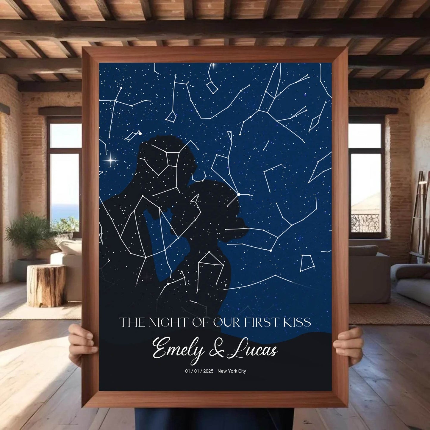 happy-prints.eu - Personalisierte Sternenkarte mit Name, Datum und Ort mit Liebespaar - verschiedene Größen - als Poster oder mit Rahmen
