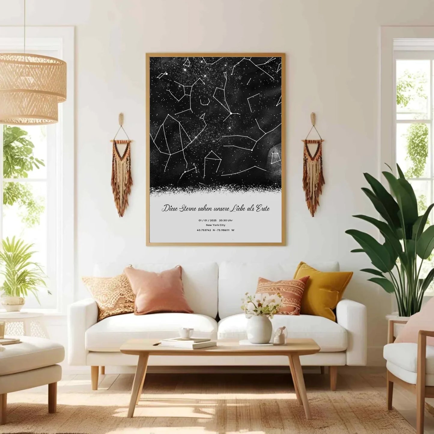 Personalisierte Sternenkarte mit Name, Datum und Ort auf schwarz - verschiedene Größen - als Poster oder mit Rahmen -