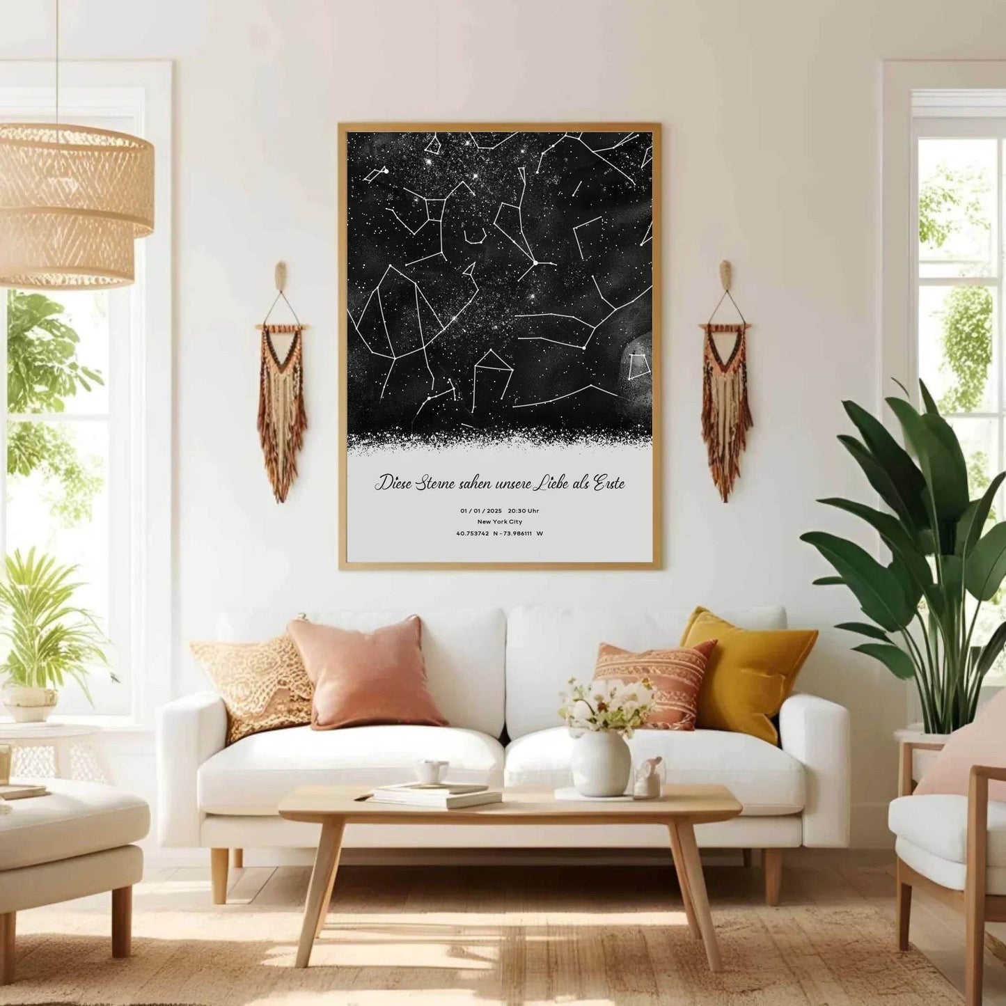 happy-prints.eu - Personalisierte Sternenkarte mit Name, Datum und Ort auf schwarz - verschiedene Größen - als Poster oder mit Rahmen