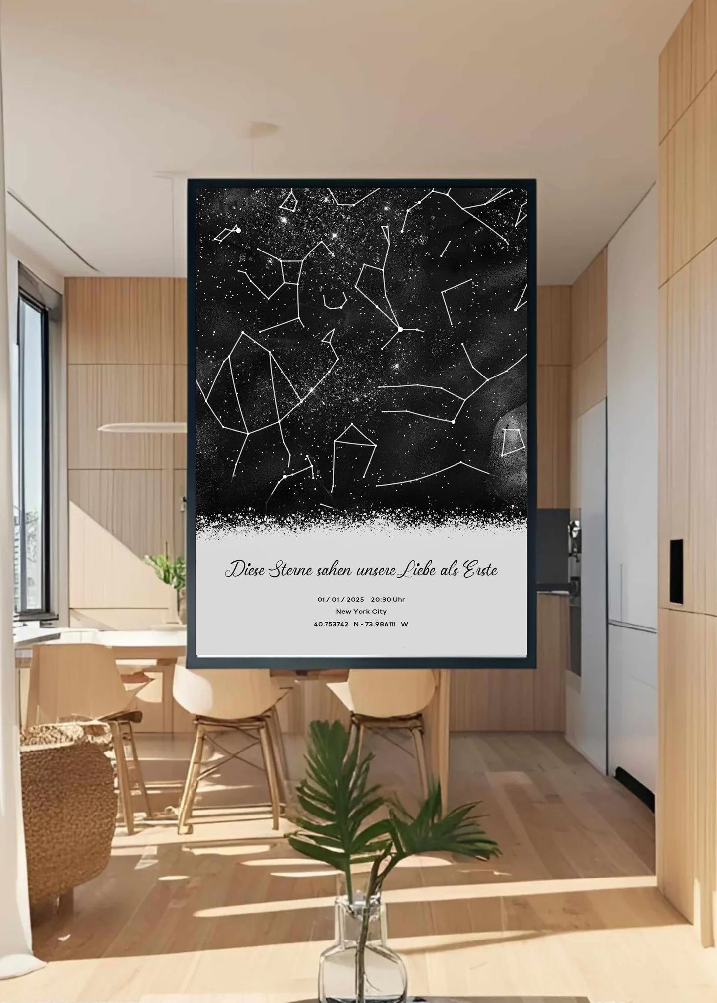 Personalisierte Sternenkarte mit Name, Datum und Ort auf schwarz - verschiedene Größen - als Poster oder mit Rahmen -