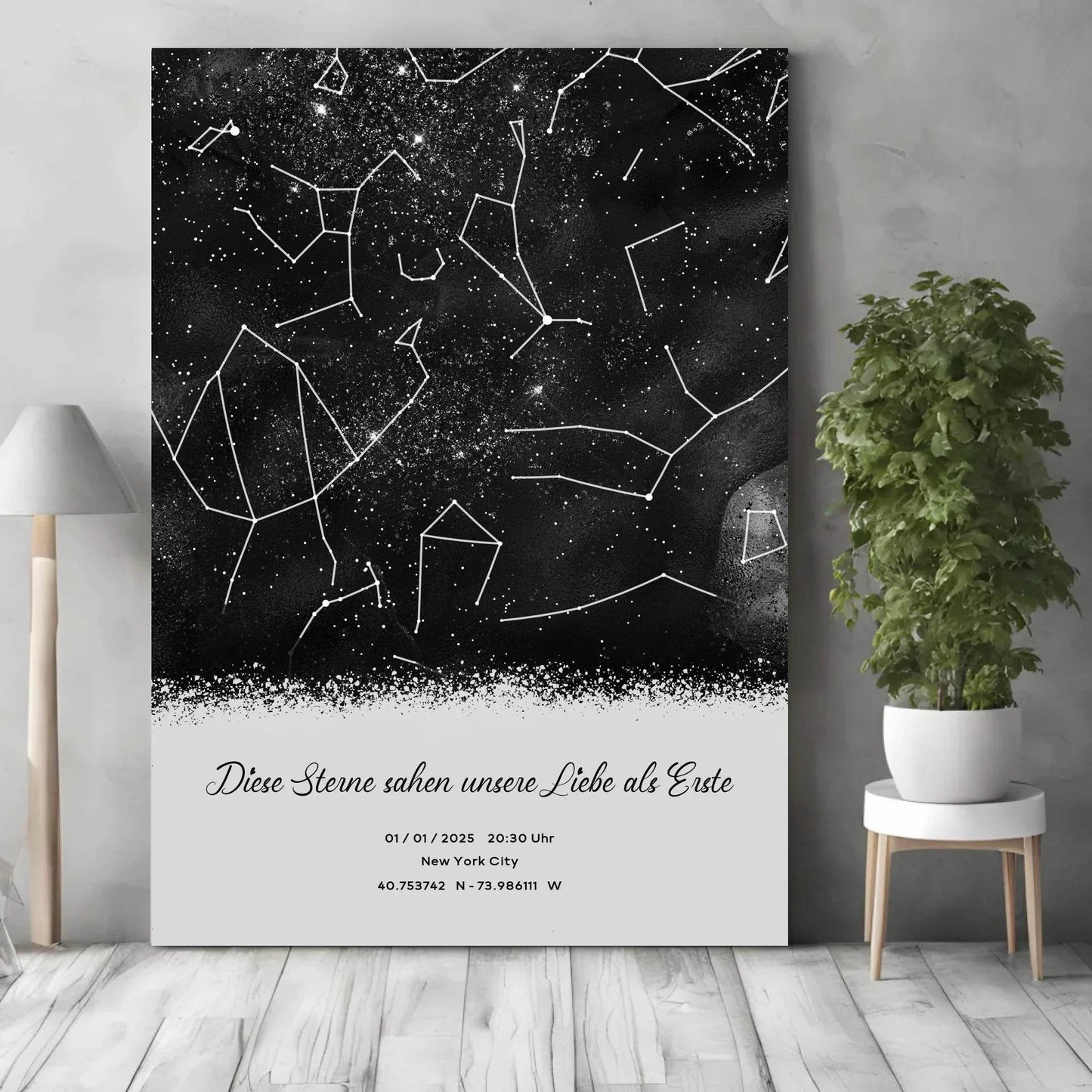 happy-prints.eu - Personalisierte Sternenkarte mit Name, Datum und Ort auf schwarz - verschiedene Größen - als Poster oder mit Rahmen