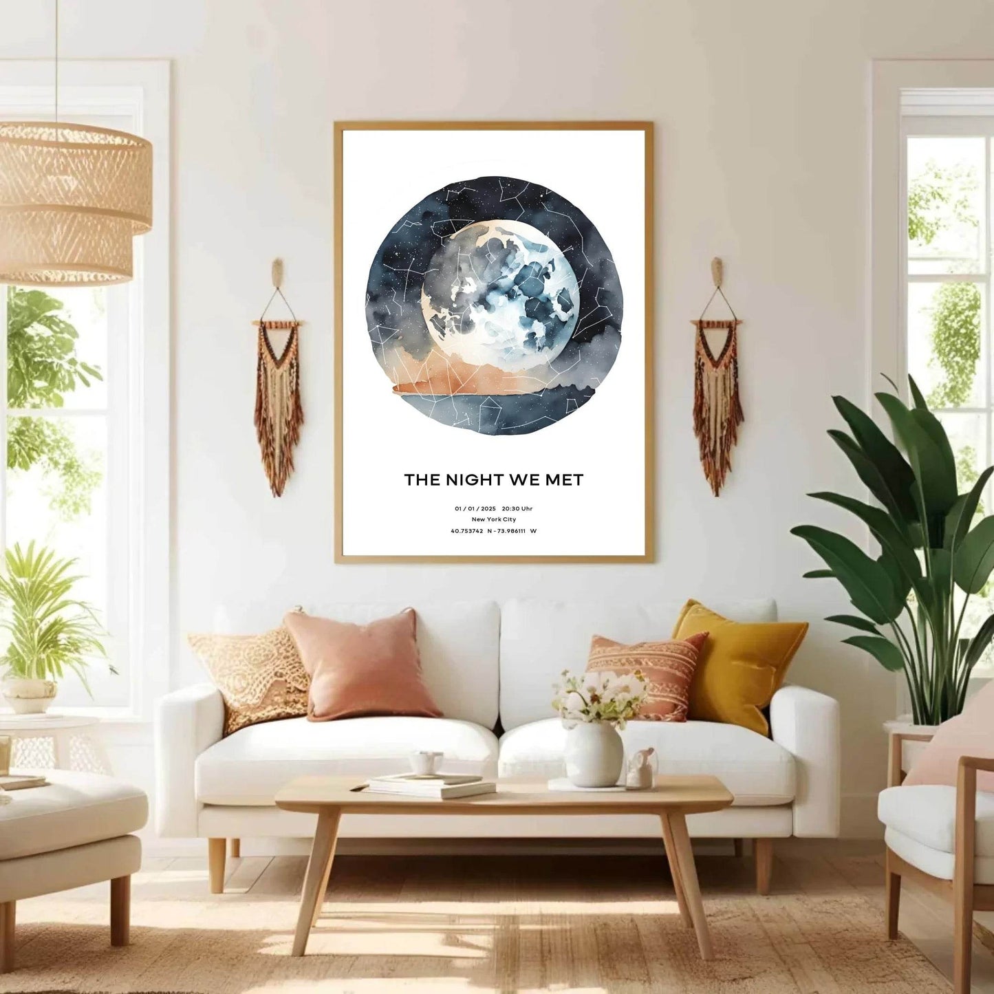 happy-prints.eu - Personalisierte Sternenkarte mit Name, Datum und Ort auf watercolor world - verschiedene Größen - als PDF oder Poster mit oder ohne Rahmen